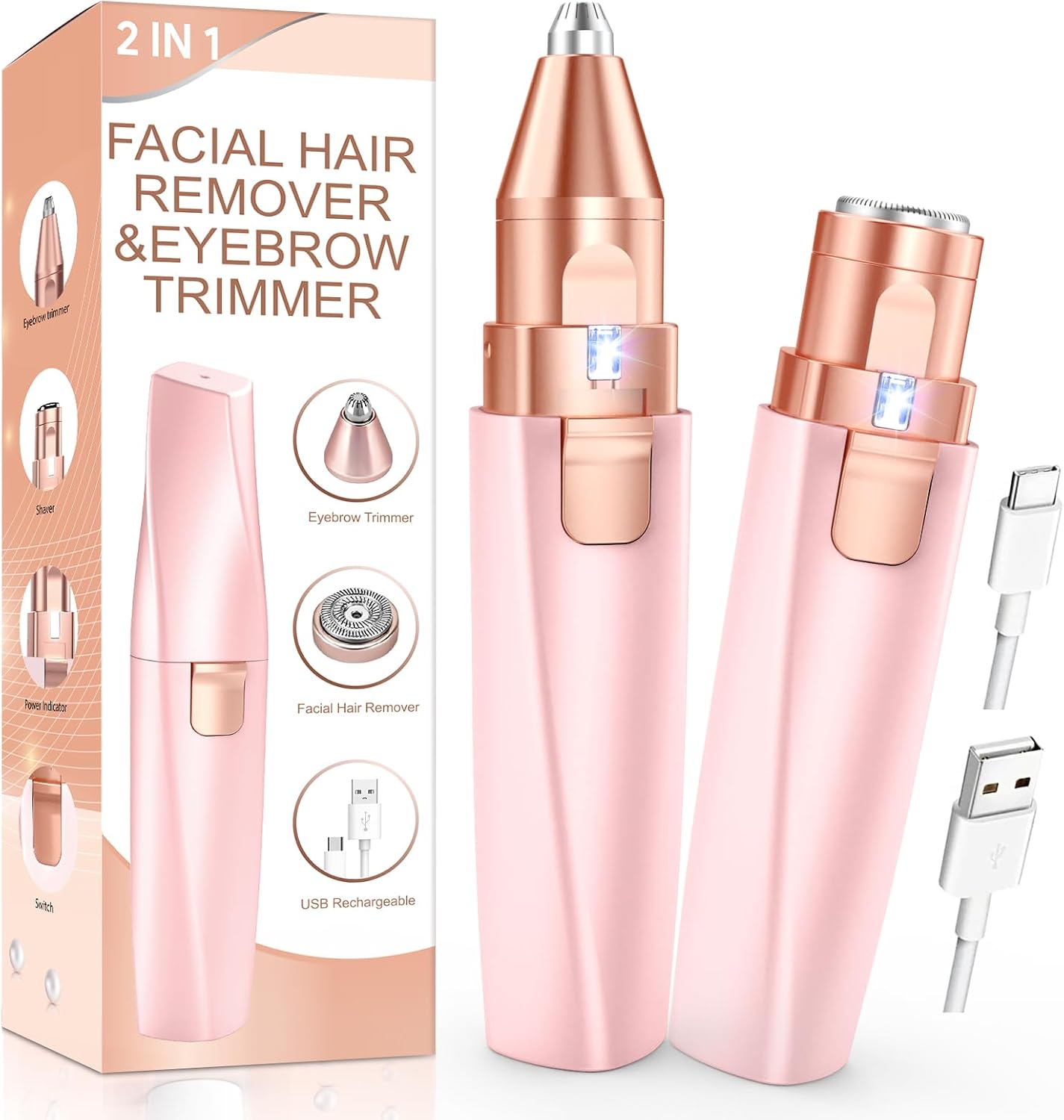iFanzeTech Augenbrauenrasierer 2-in-1 Rosa