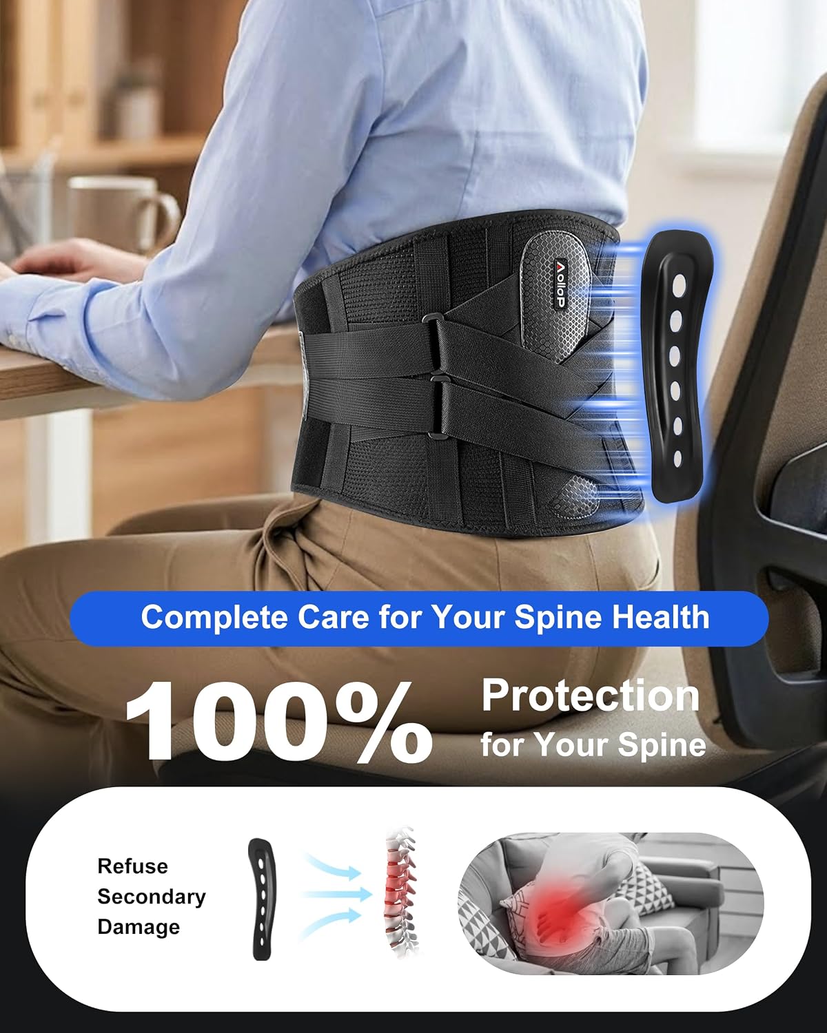Thumbnail 1 de Aollop Back Support Belt for Lower Back Pain – 8X Stronger Lumbar Brace with 3D Pad