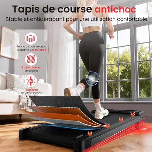 Detalle de HomeFitnessCode Tapis de Course 3 en 1 avec Pente 7% – Modèle Rose, 2,5 CV, Silent et pliable
