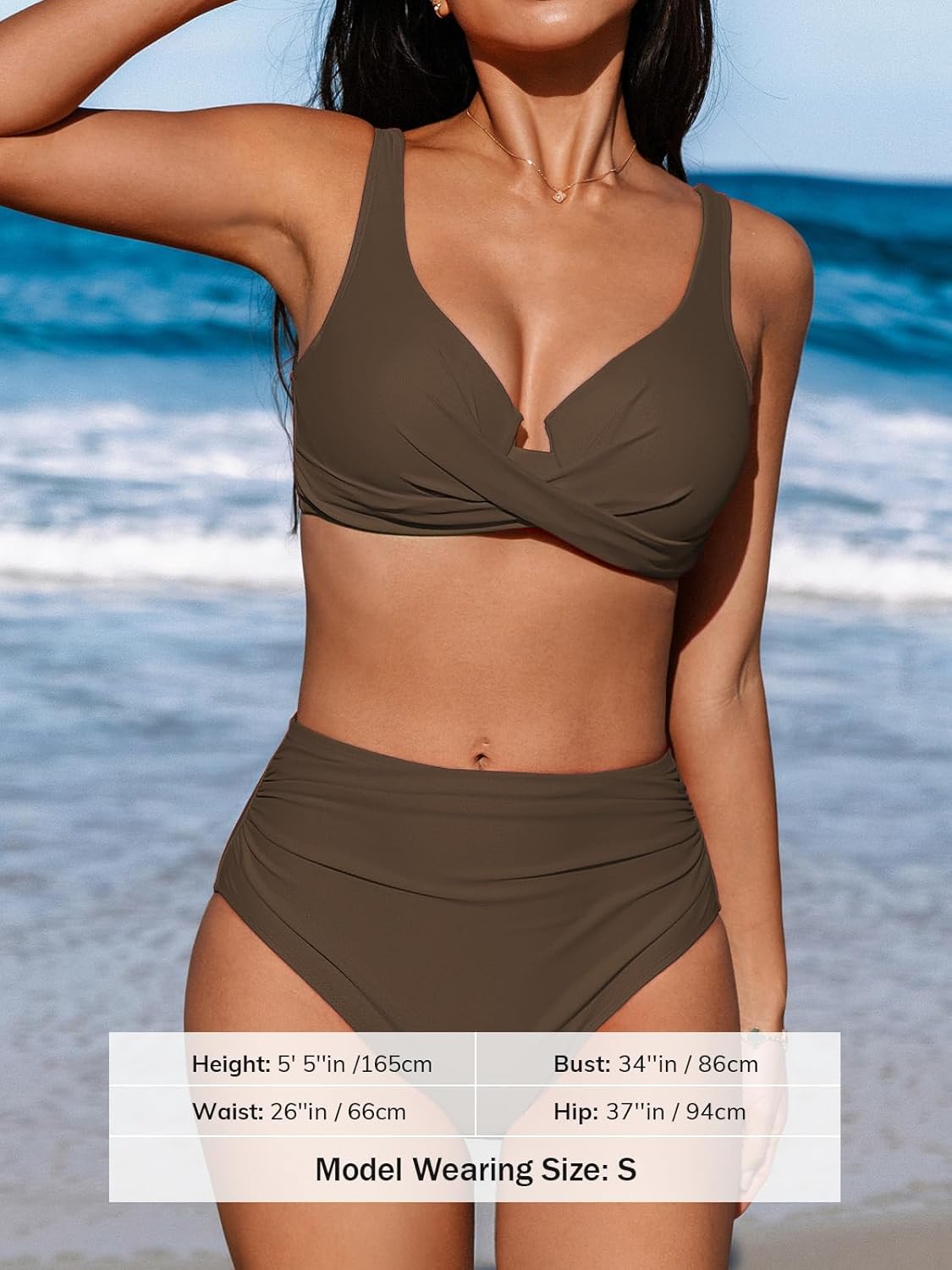 Detalle de CUPSHE Women's Bikini Sets: High Waisted, Underwired Two-Piece Swimsuit with Ruched Bottom and Adjustable Straps