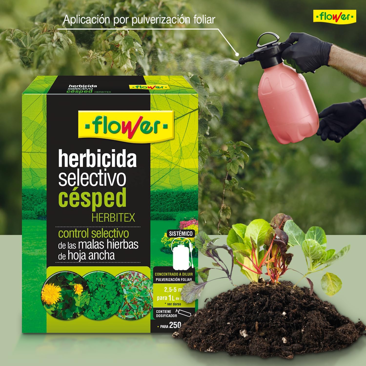 Detalle de Flower Herbitex 25 ml herbicida selectivo para césped