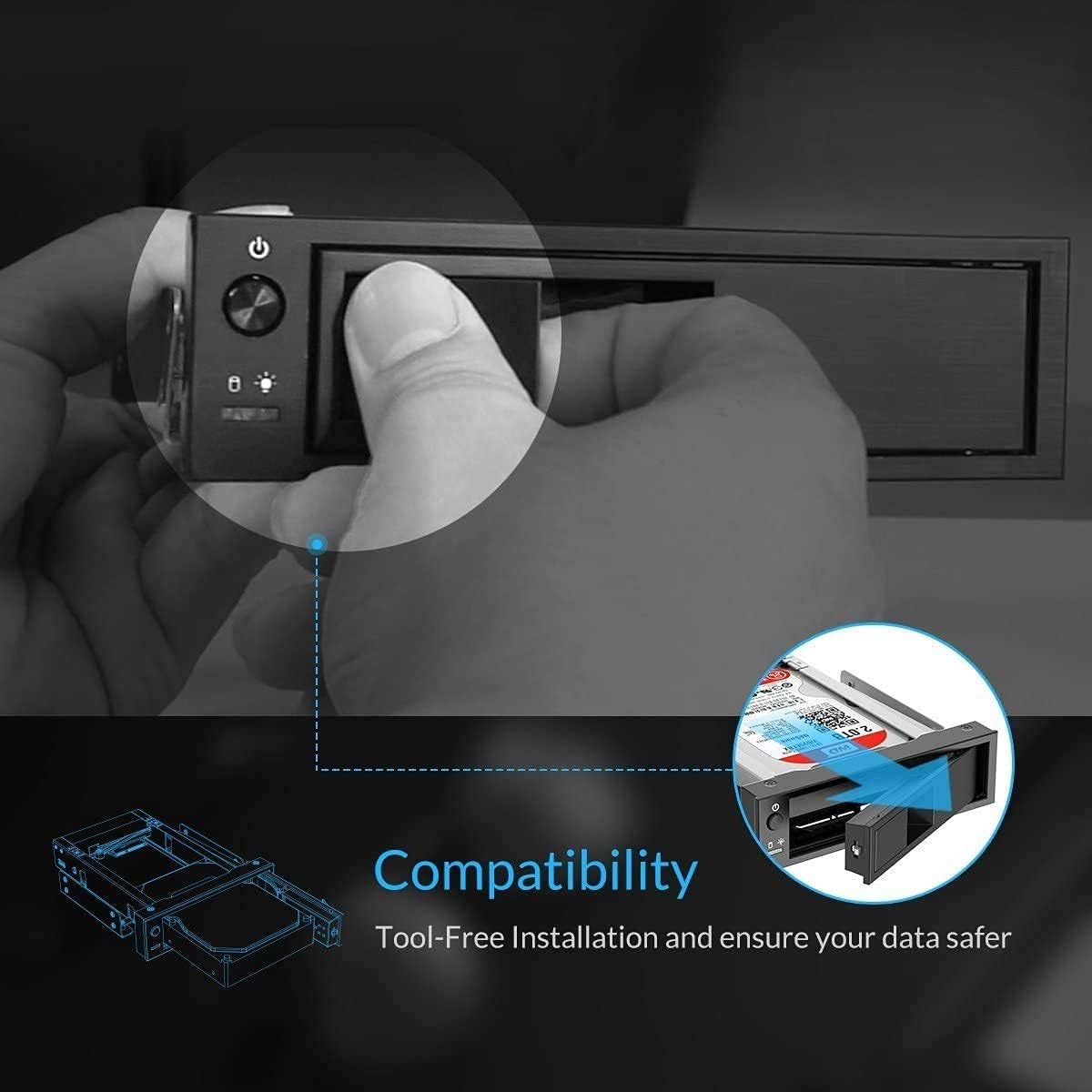 Thumbnail 4 de ORICO Wechselrahmen für SATA-Festplatten im 5,25-Zoll-Schacht – 3,5-Zoll HDD Gehäuserahmen, anti‑Vibrations-Kit, Abschließbar