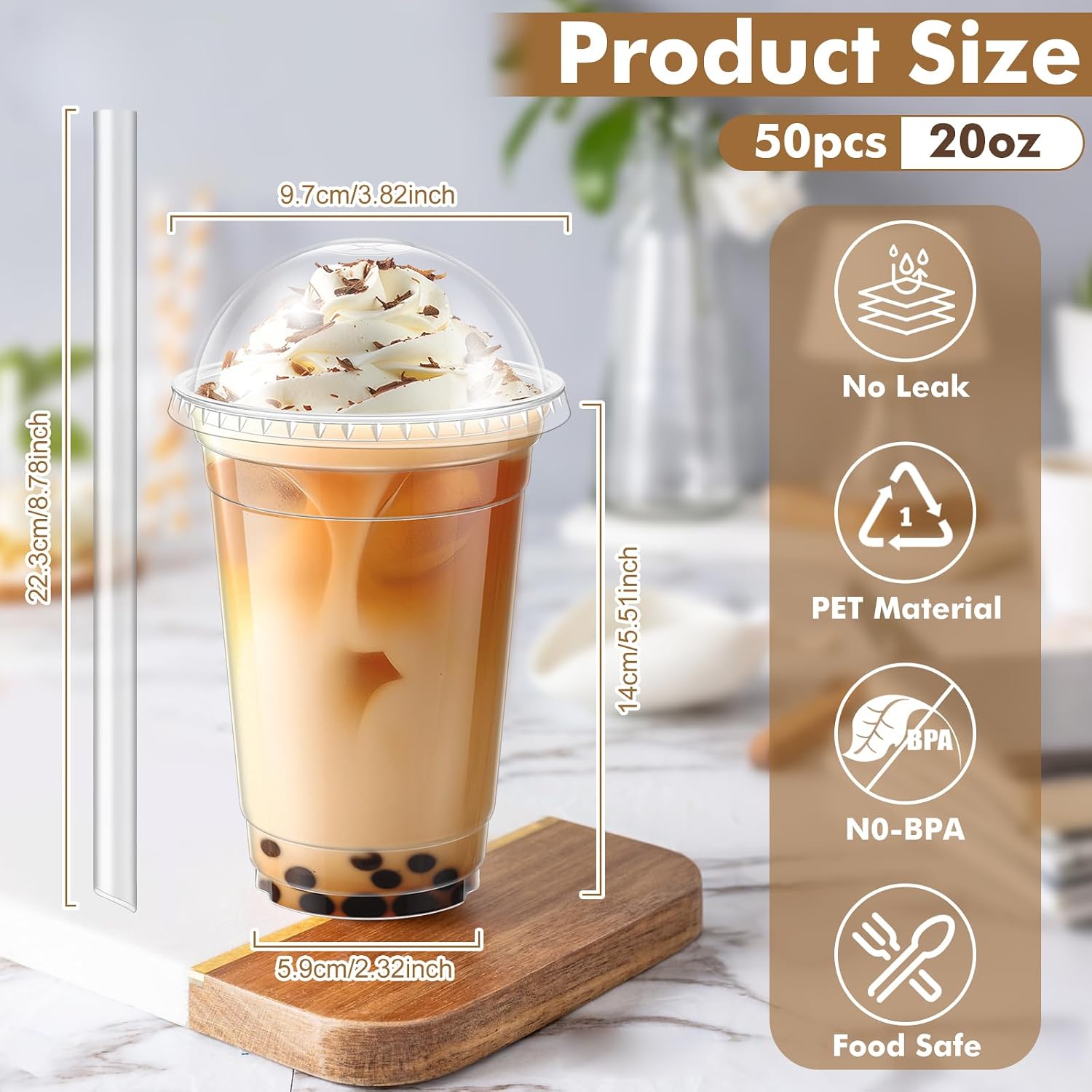 Detalle de DI QIU REN Plastic Cup with Dome Lids, 20oz Clear PET, 50-Pack