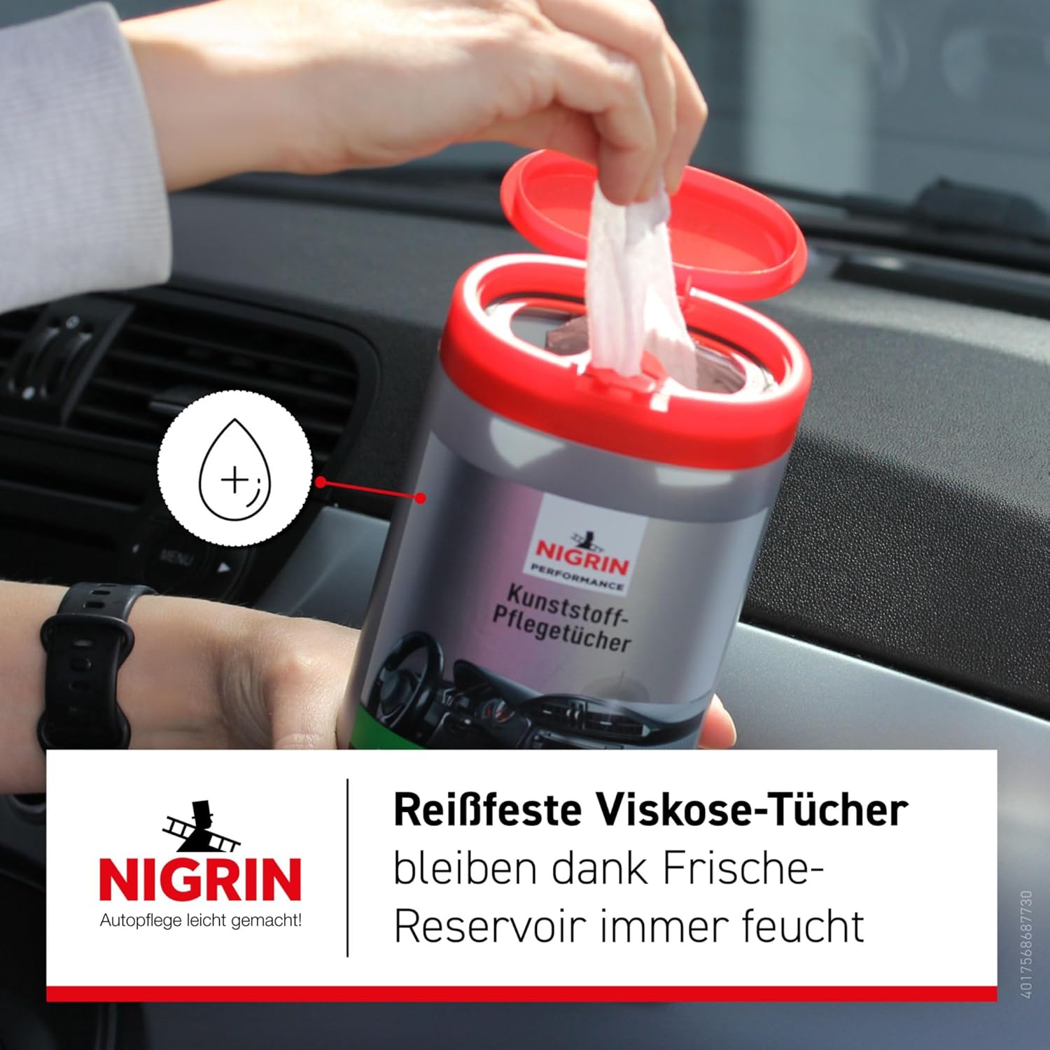 Thumbnail 1 de NIGRIN Kunststoffpflege-Tücher glänzend – Pflege, Reinigung und Schutz für Innenraumkunststoffe (30× Tücher)