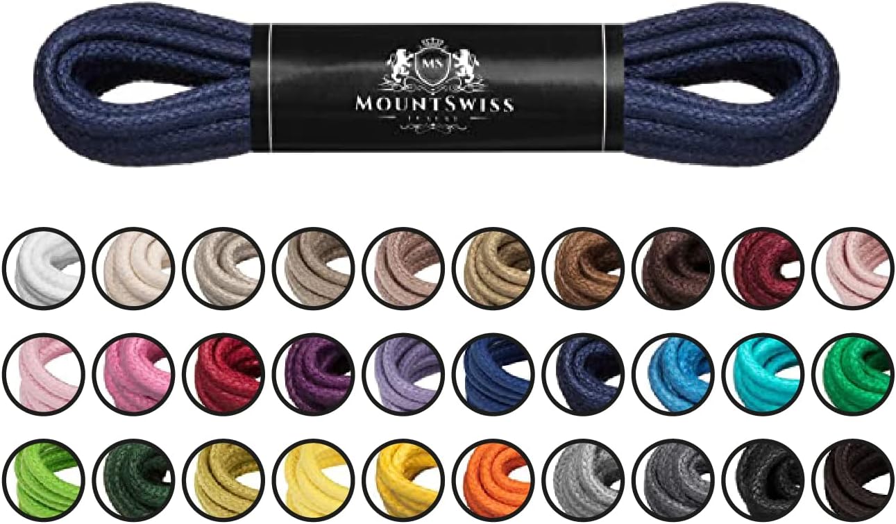 Mount Swiss Luxury Schuhbänder – runde, gewachste Schnürsenkel 2–3 mm Ø, wasserdicht, 45–120 cm
