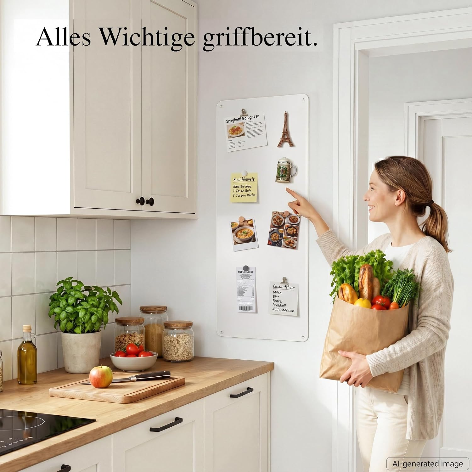 Detalle de Warasee Magnettafel Küche Weiß 30 × 70 cm – schlanke Wandtafel für Notizen & Erinnerungen