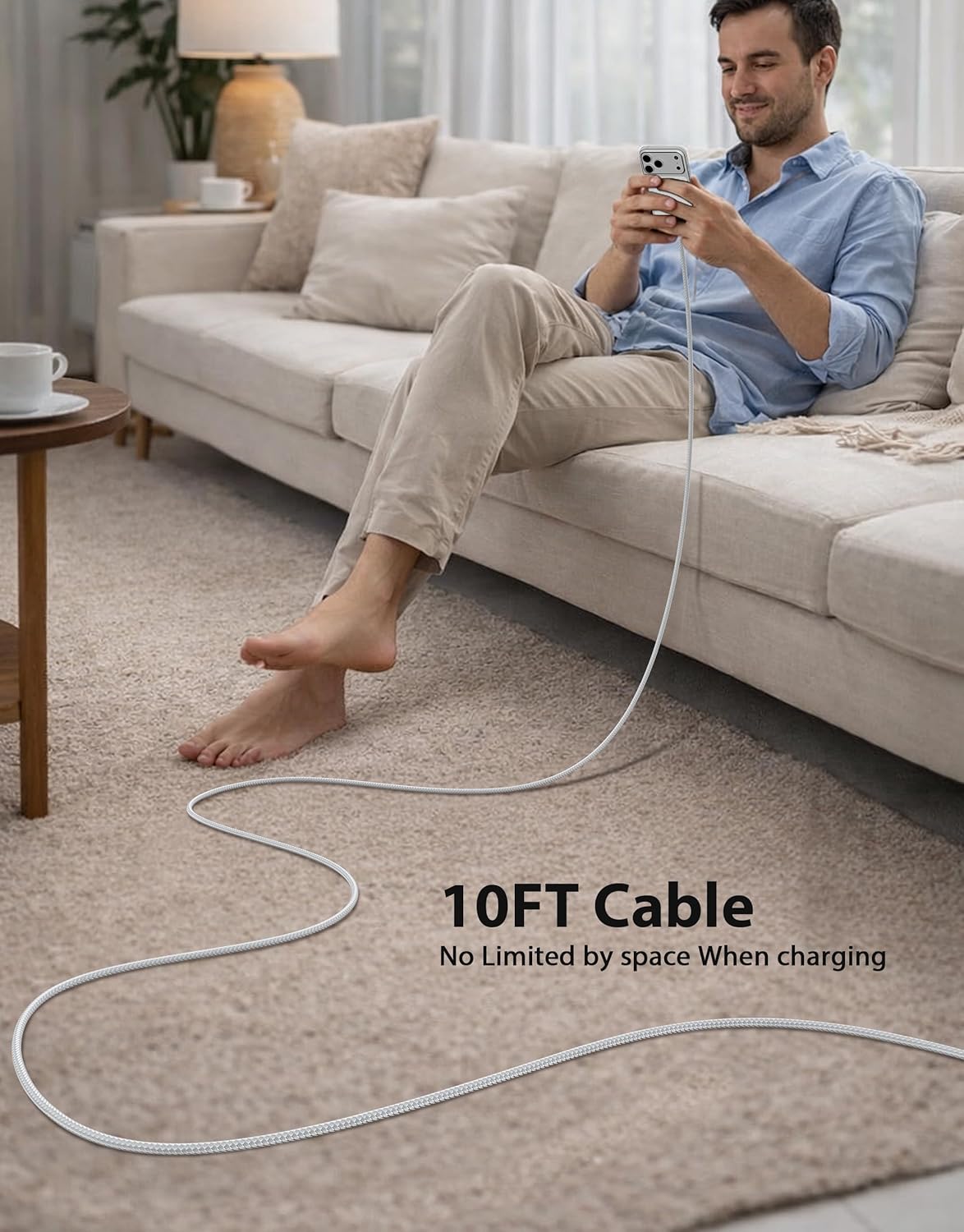 Thumbnail 4 de 20W USB-C fast iPhone charger (double wall plug) with 10ft USB-C cable for iPhone 16/15 and iPad