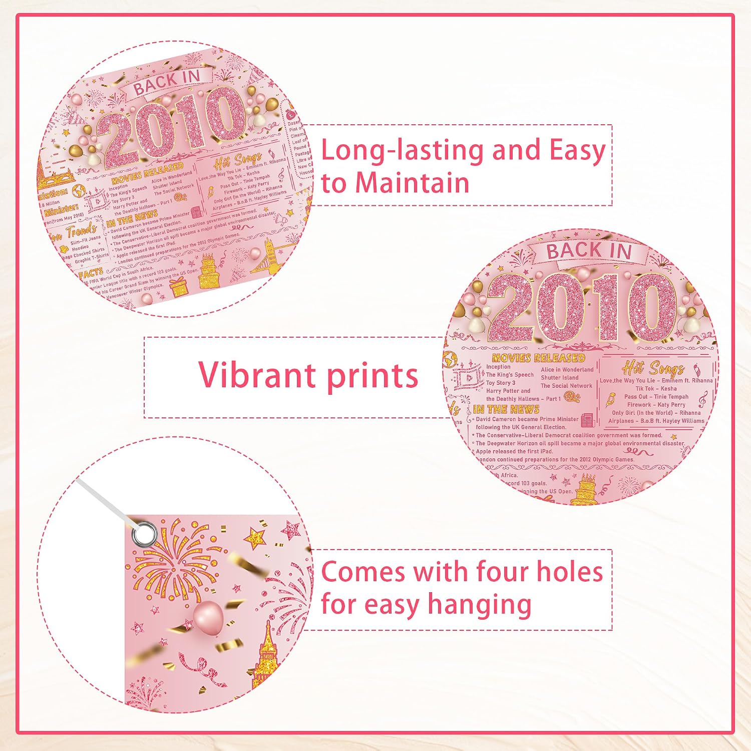 Detalle de Sweet 16 Birthday Decorations for Girls: Pink Gold 2010 Backdrop Banner (110 x 180 cm)