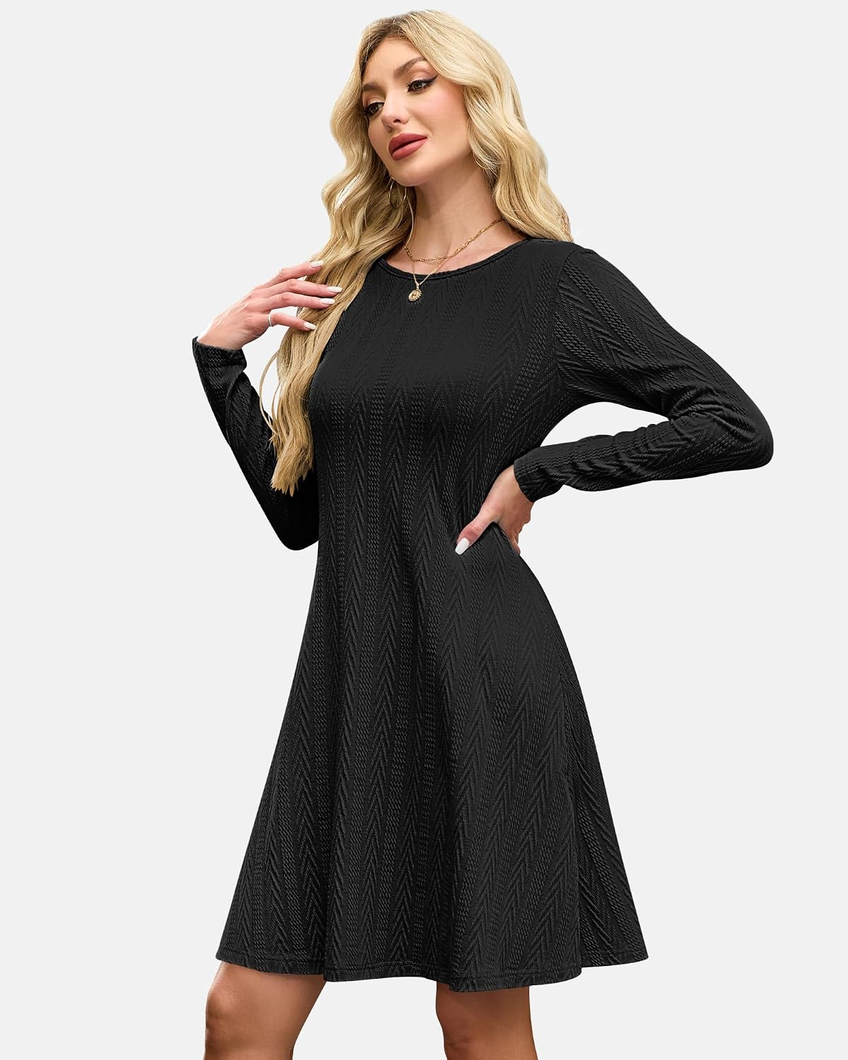 Thumbnail 2 de AUSELILY Strickkleid Herbst Damen – leichtes Langarm-Pulloverkleid mit Rundhalsausschnitt