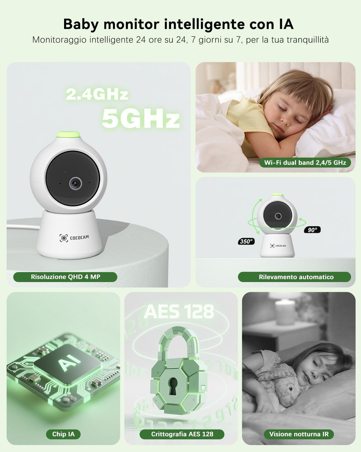 Detalle 2 de COCOCAM 2K Baby Monitor 4 MP con WiFi 2.4/5