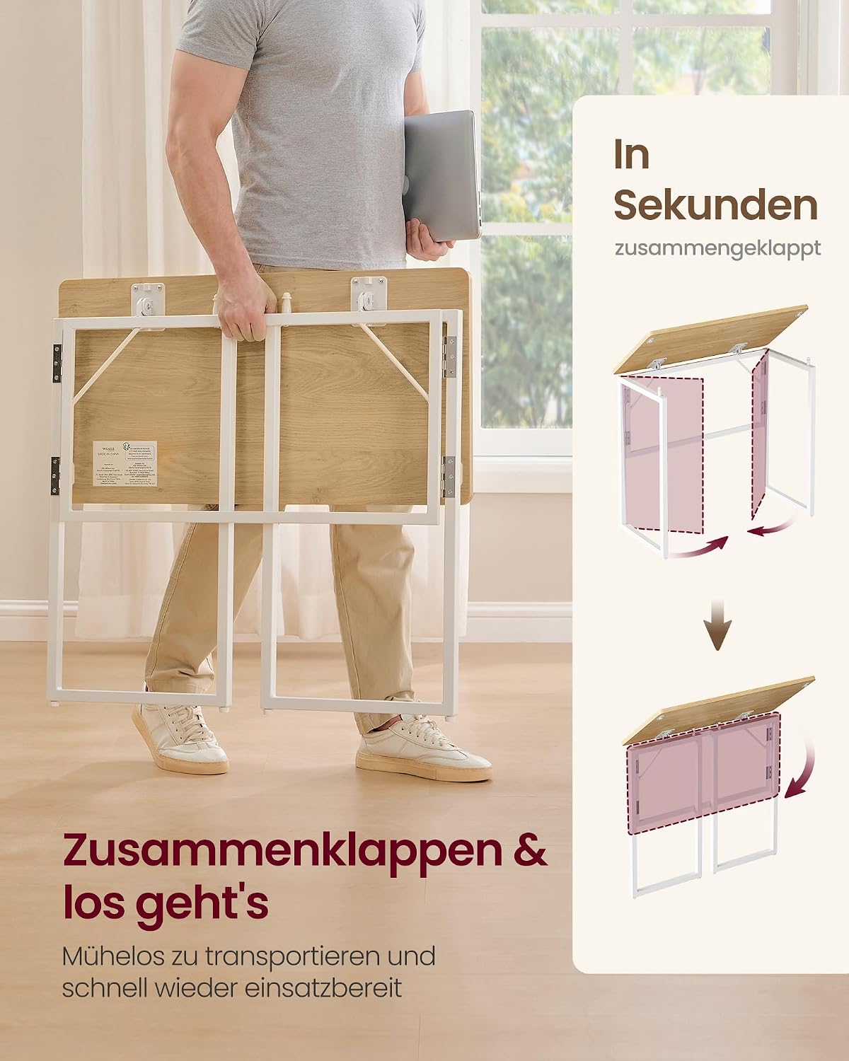 Thumbnail 4 de VASAGLE LWD151WF01 Klapptisch 80 x 40 cm