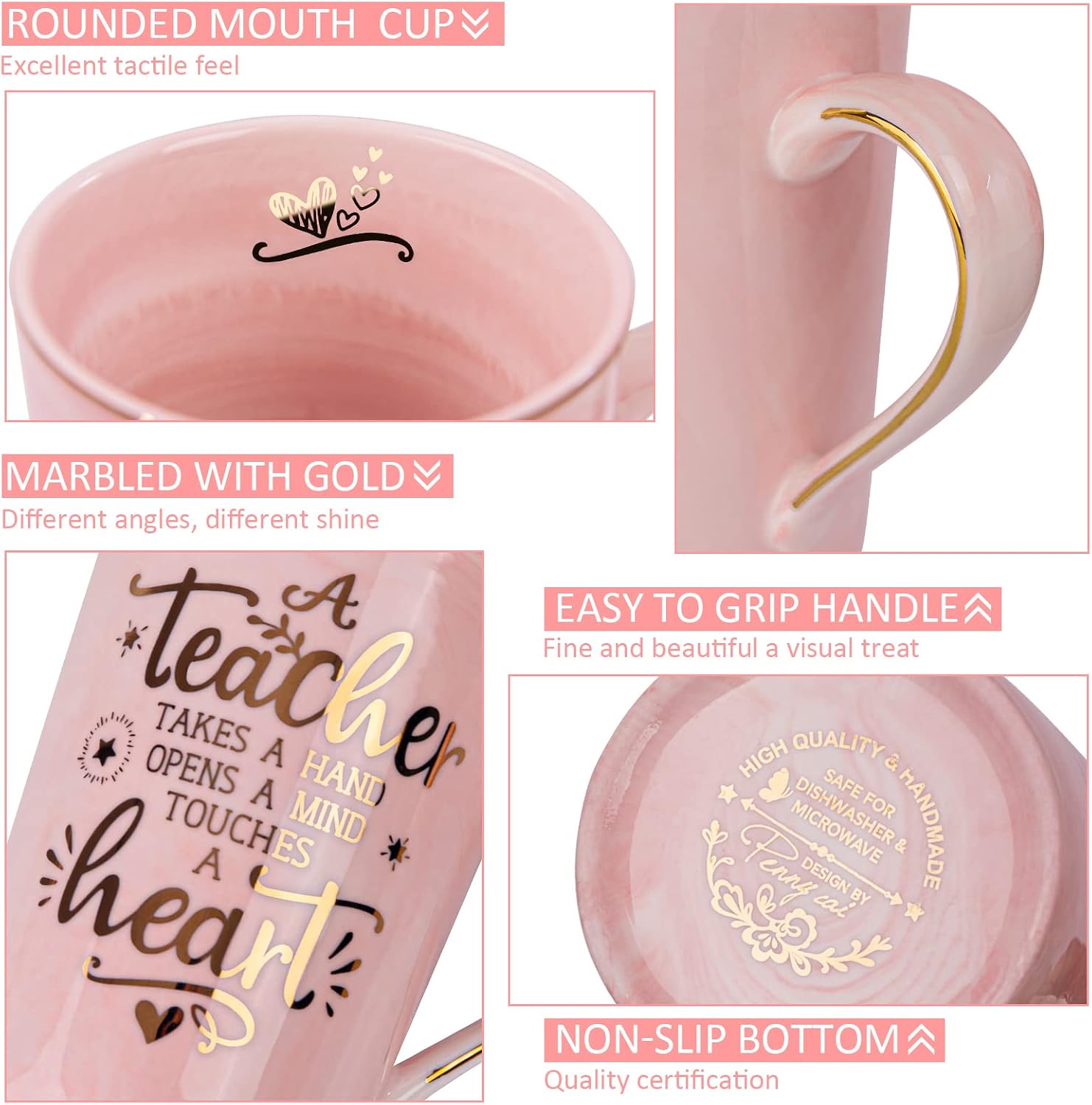 Thumbnail 2 de Pink Marble 14 oz Teacher Appreciation Mug Gift Set for Women (Includes Lid, Spoon & Card)