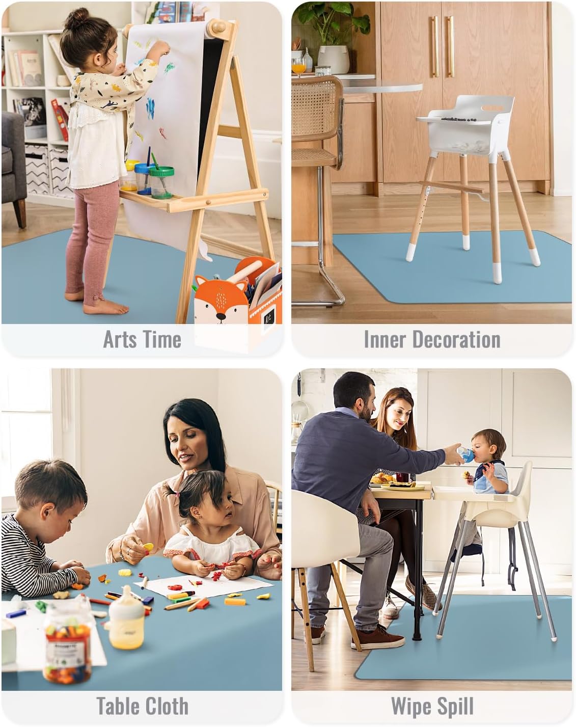 Thumbnail 6 de Blissful Diary Baby Splat Mat for Under High Chair (Slate Blue) – wipeable, waterproof & anti-slip