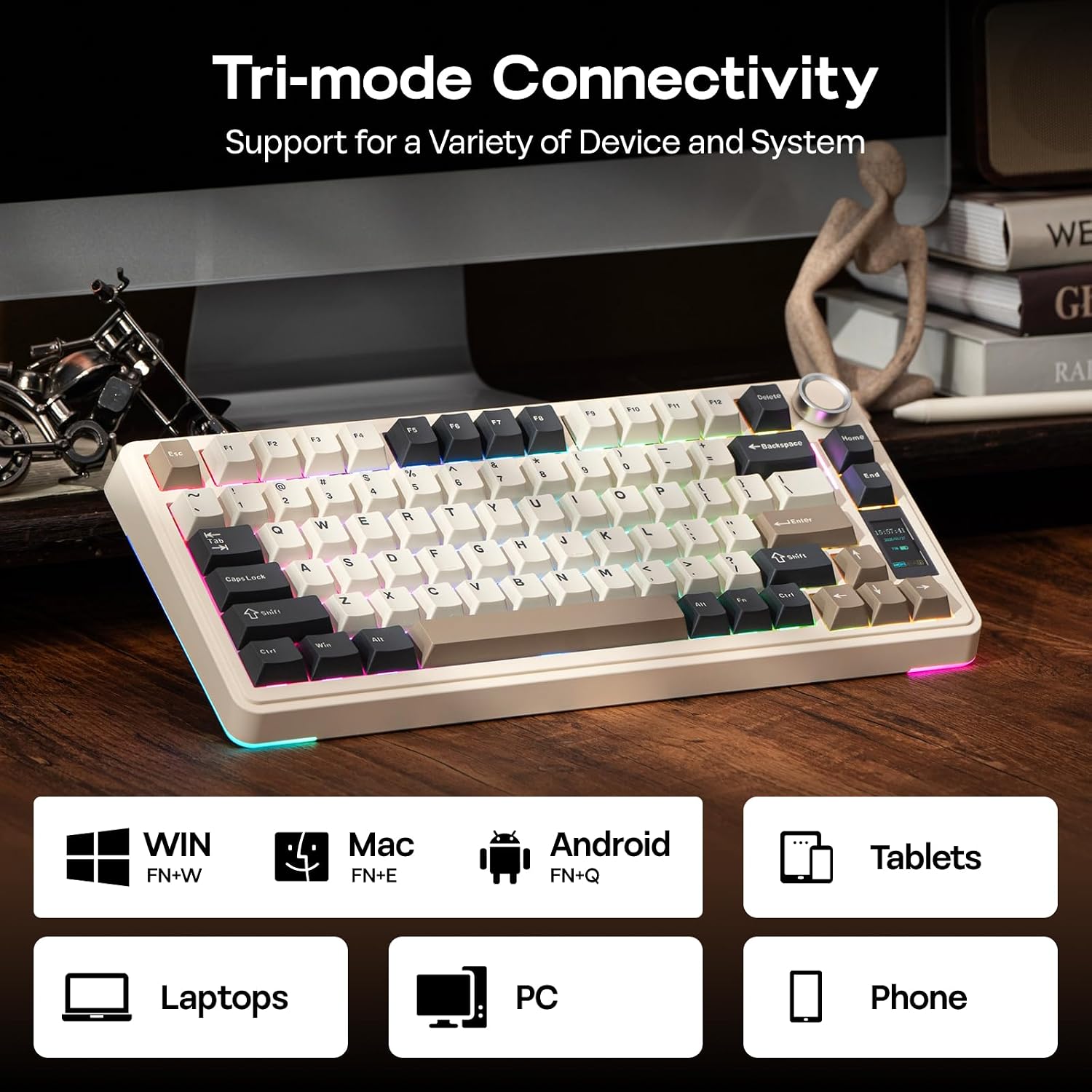 Detalle de EPOMAKER X Aula EA75 MAX Wireless Gaming Keyboard with Screen & Knob (Retro, Silent Switch)