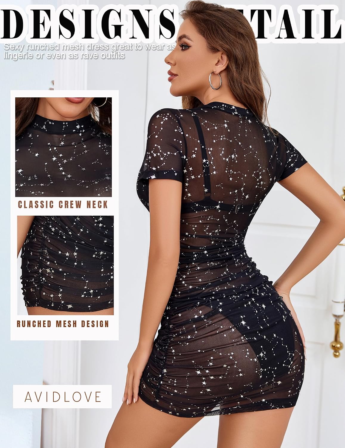 Detalle 2 de Avidlove Robe en maille sexy Col montant