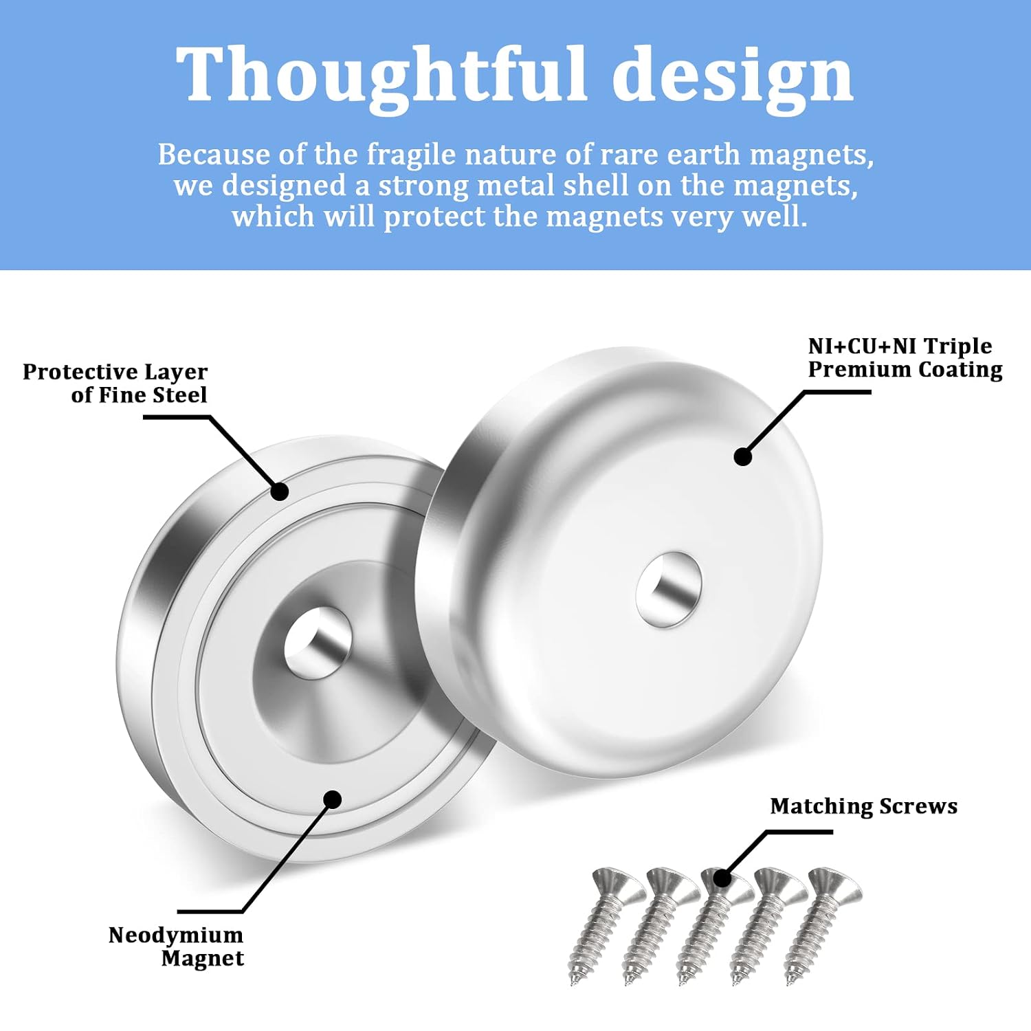 Detalle de 10-Piece Round Neodymium Cup Magnets with Countersunk Holes and Screws