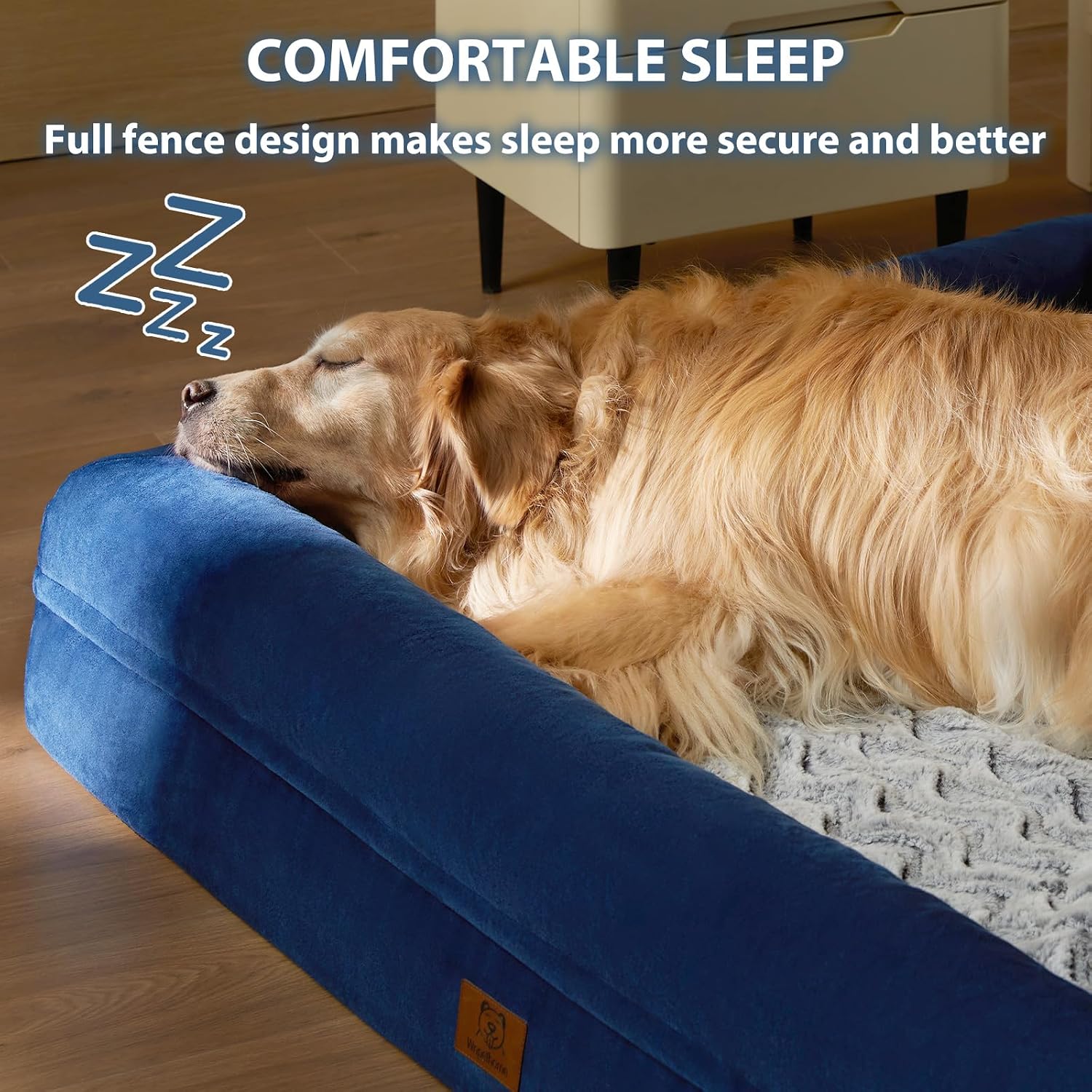 Detalle 2 de WNPETHOME XXL Orthopedic Dog Bed, Memory Foam, Bolster Sides, Blue, 45 x 35 in