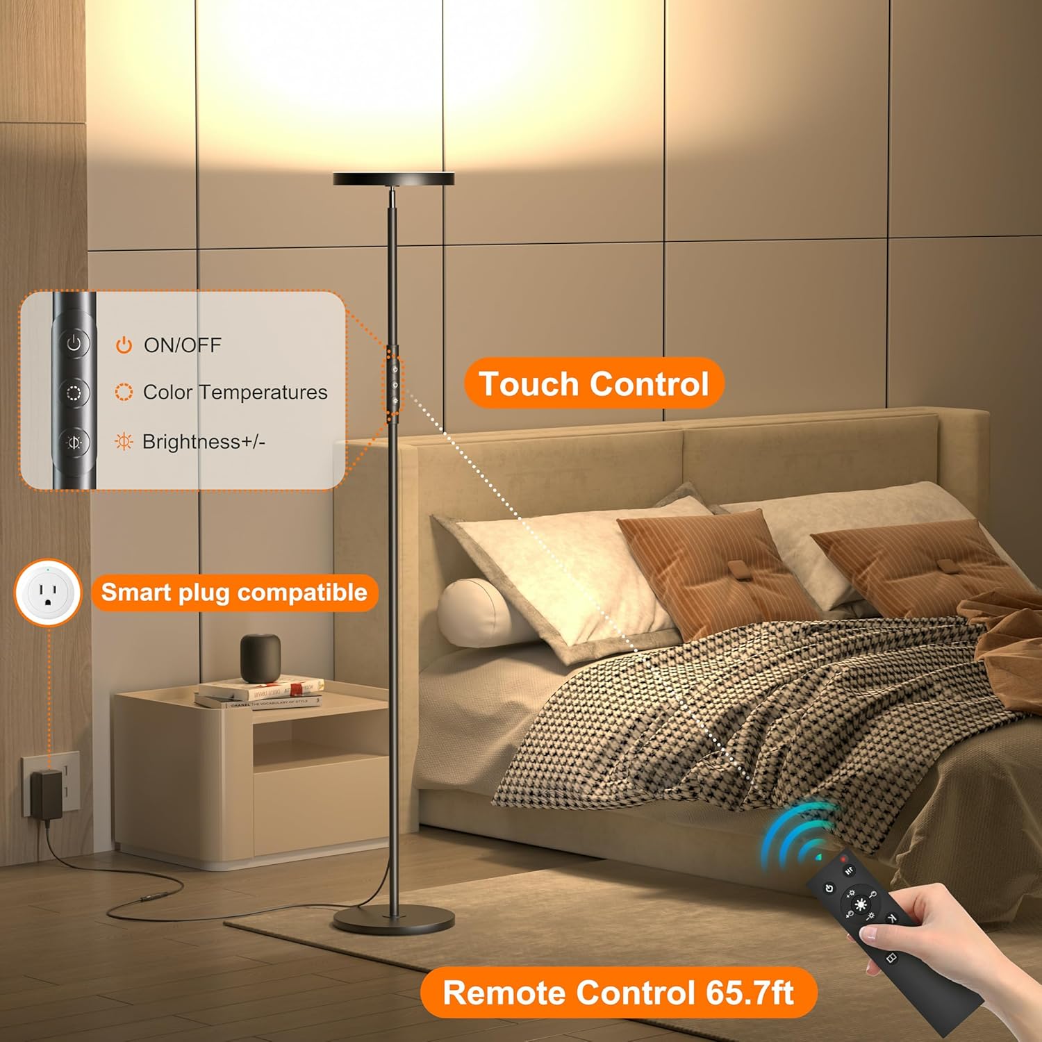 Thumbnail 3 de Yikuneng Lampada da Terra 36W con LED, 3600LM e telecomando dimmerabile con touch, 2700K–6500K