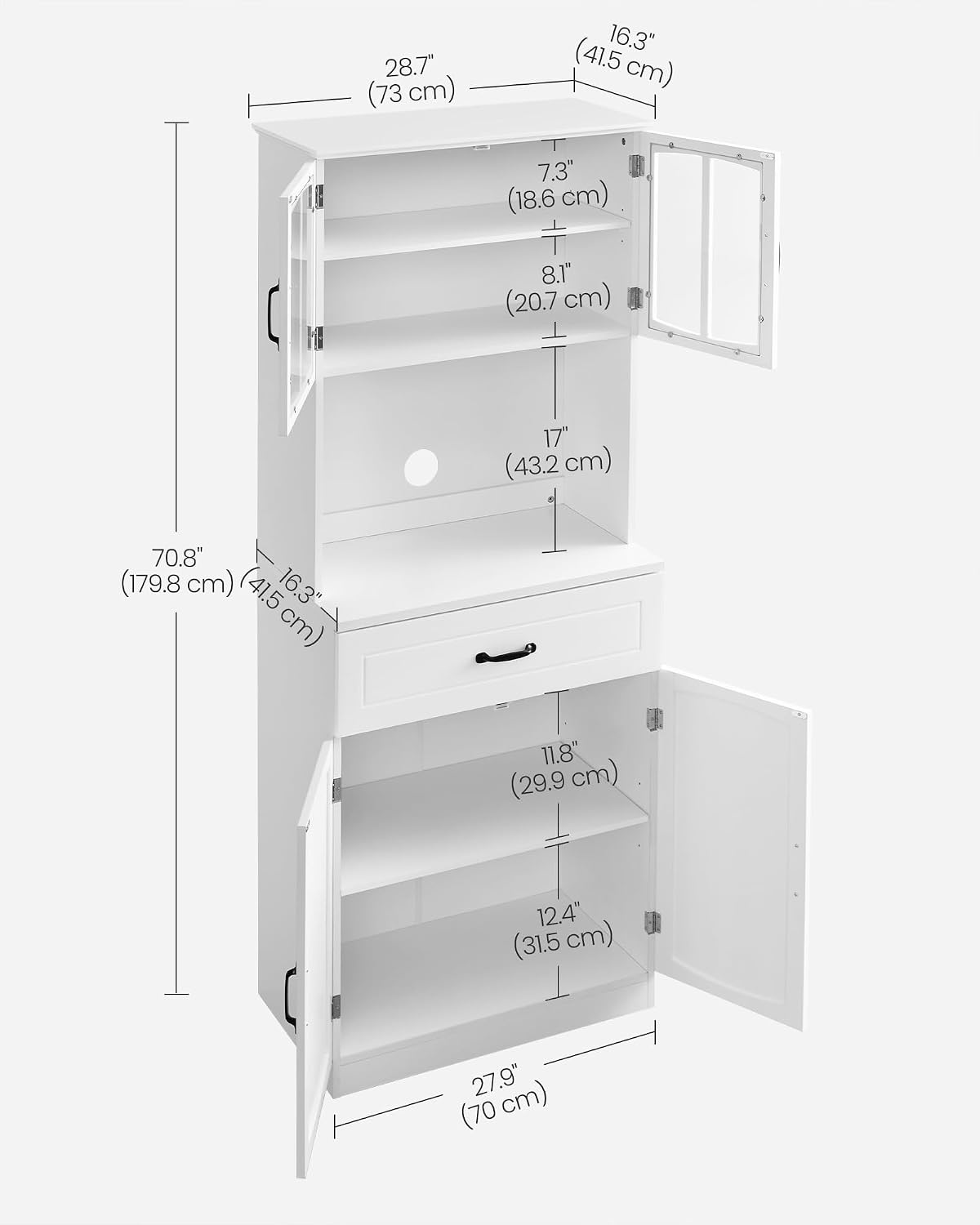 Thumbnail 6 de VASAGLE LSC361W21 Tall Kitchen Cabinet with Glass Doors and Adjustable Shelves