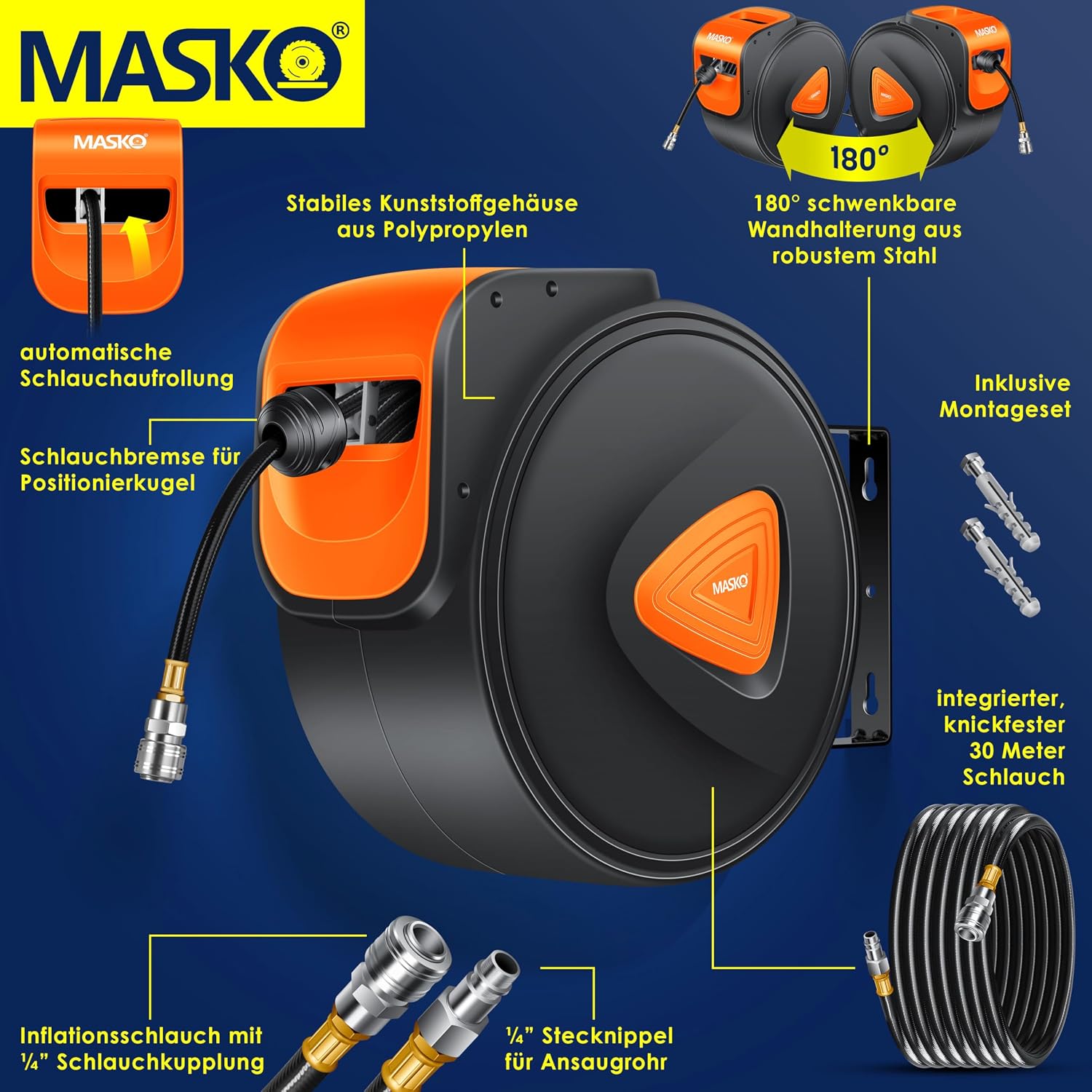 Thumbnail 1 de MASKO Automatik Druckluftschlauch Aufroller 30m