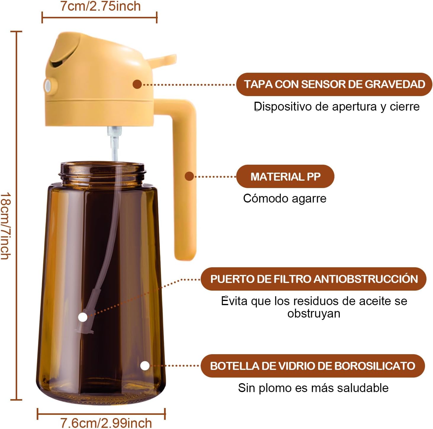 Thumbnail 5 de YARRAMATE Dispensador de Aceite de Oliva 2 en 1 🥄 Ámbar 470ml