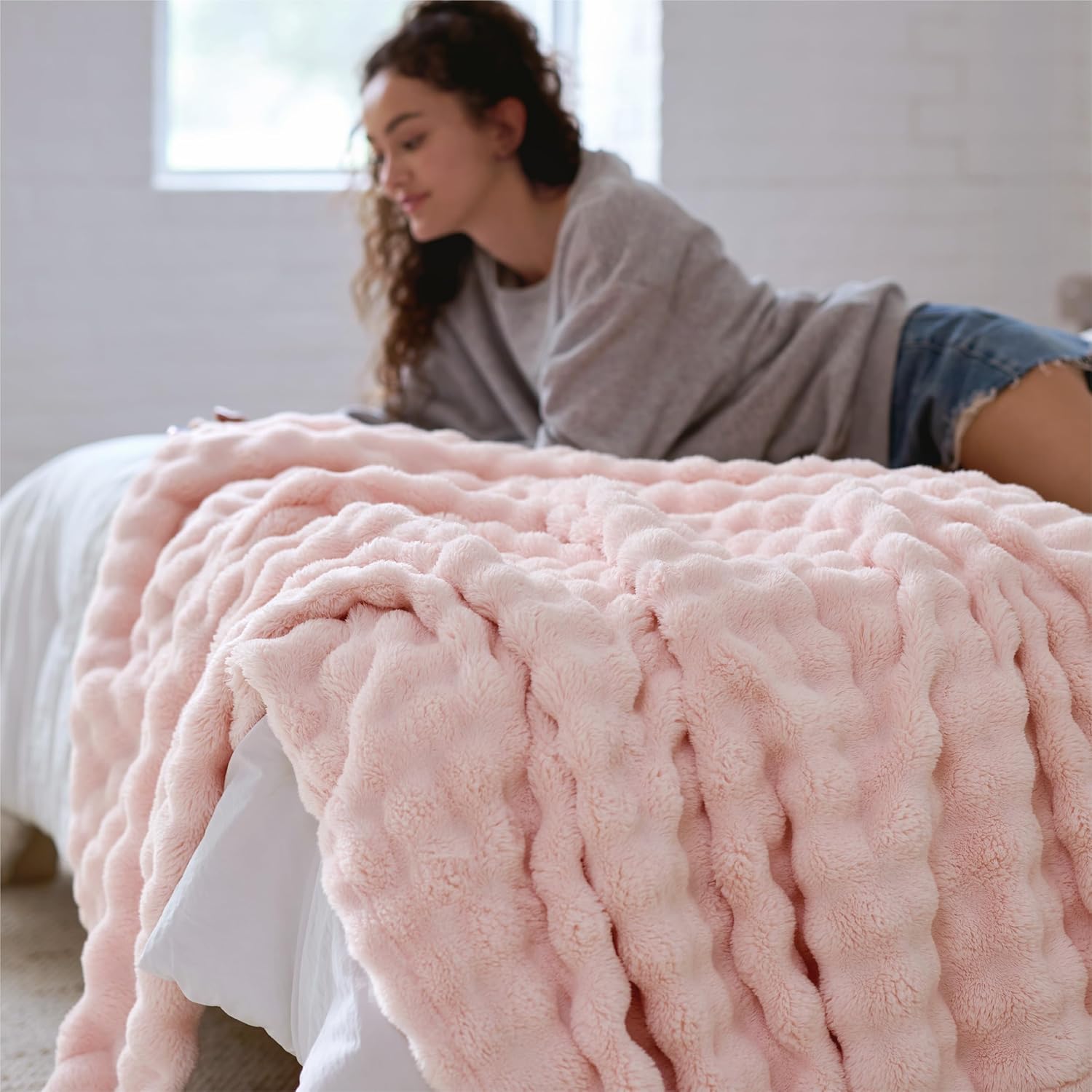 Thumbnail 3 de Bedsure Kuscheldecke „Bubble“ mit CloudBurbuja-Optik, Kristallrosa, 150x200 cm