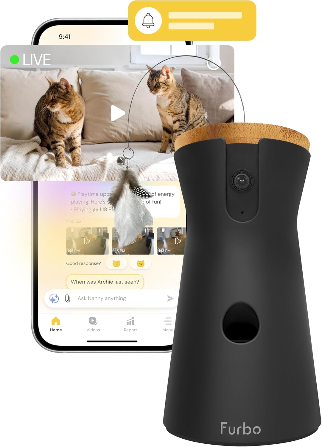 Detalle de Furbo Mini Pet Camera (1080p) with 2-Way Audio, Colour Night Vision & Bark/Meow Alerts — Requires Furbo Nanny subscription