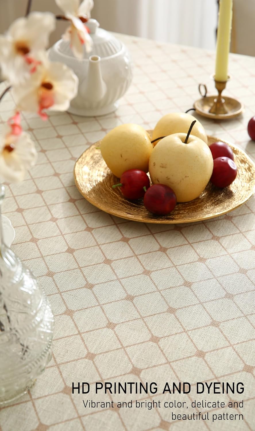 Detalle de ISAENNE Designer French Linen Rectangular Tablecloth, 110x63 inches – Bertina E, Floral Pattern
