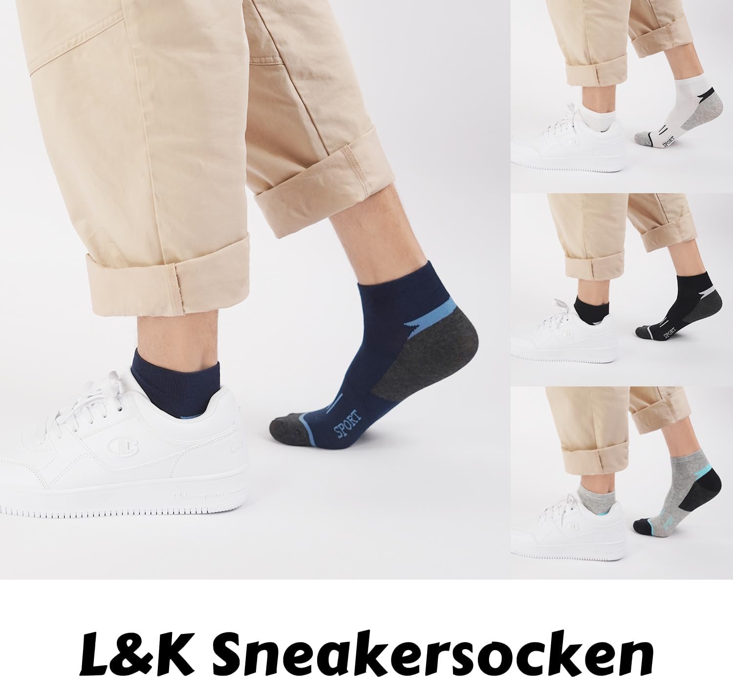 Detalle de L&K 12 paia Calze da Uomo sportive Sneaker Cotone multicolore – comfort daily