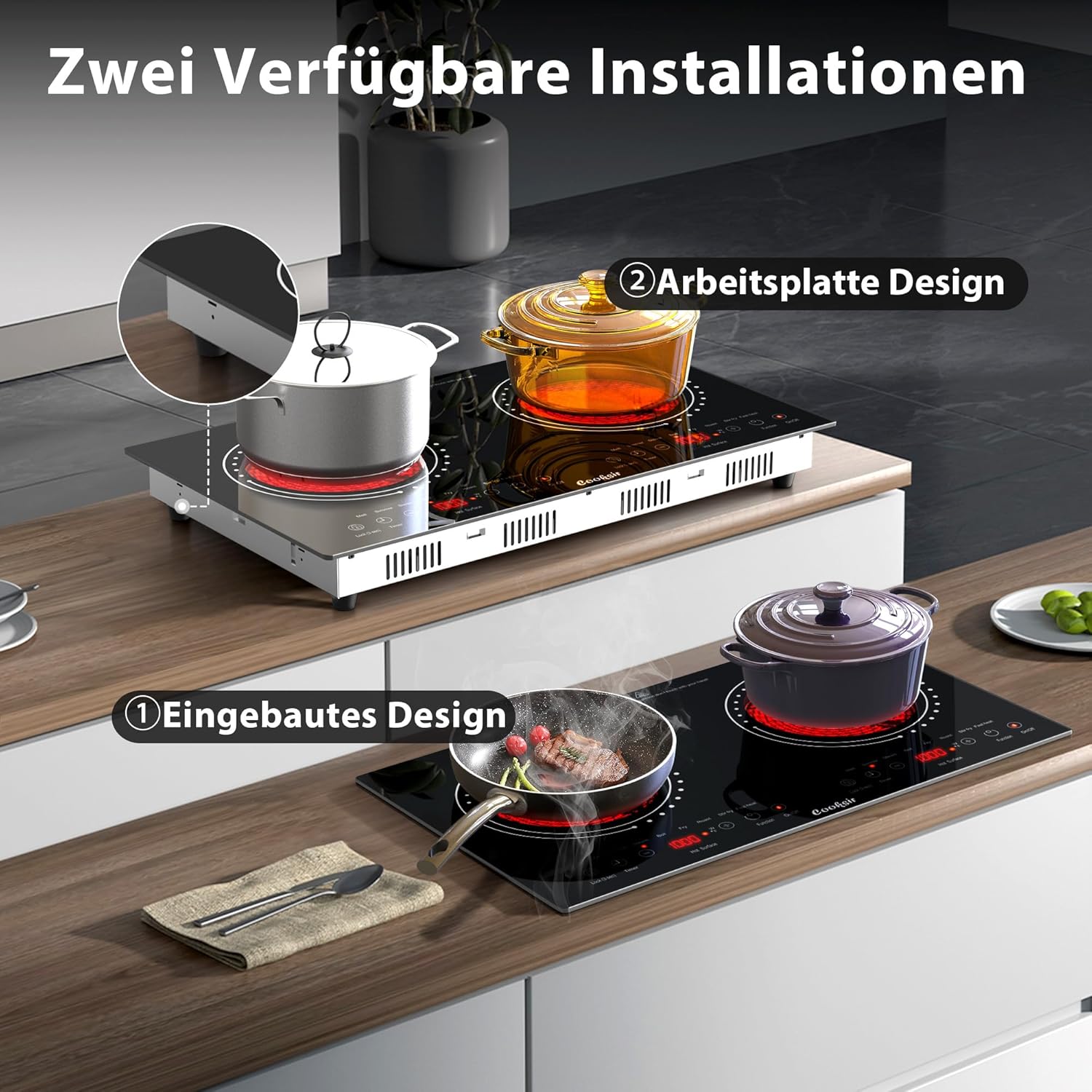 Thumbnail 3 de Cooksir Glaskeramikkochfeld 2 Platten – flexibel einsetzbar, 3600W, Netzstecker, 230V