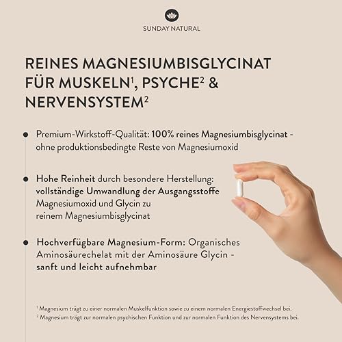 Detalle de SUNDAY NATURAL Magnesium Bisglycinat Premium – 240 Kapseln, 150 mg Mg pro Portion