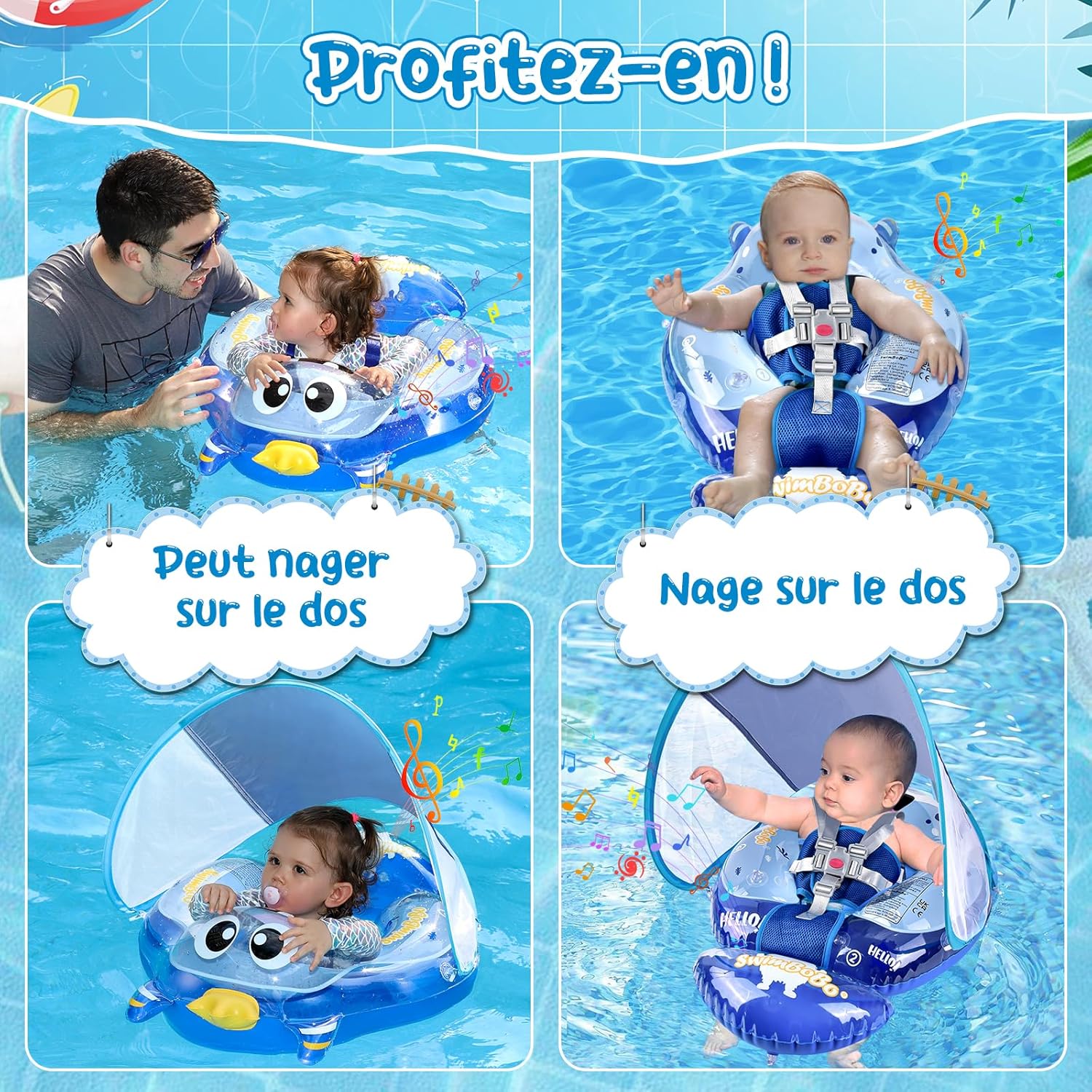 Thumbnail 4 de YOOHBERRYS Bouée bébé gonflable avec pare-soleil et support inférieur (3 à 36 mois)