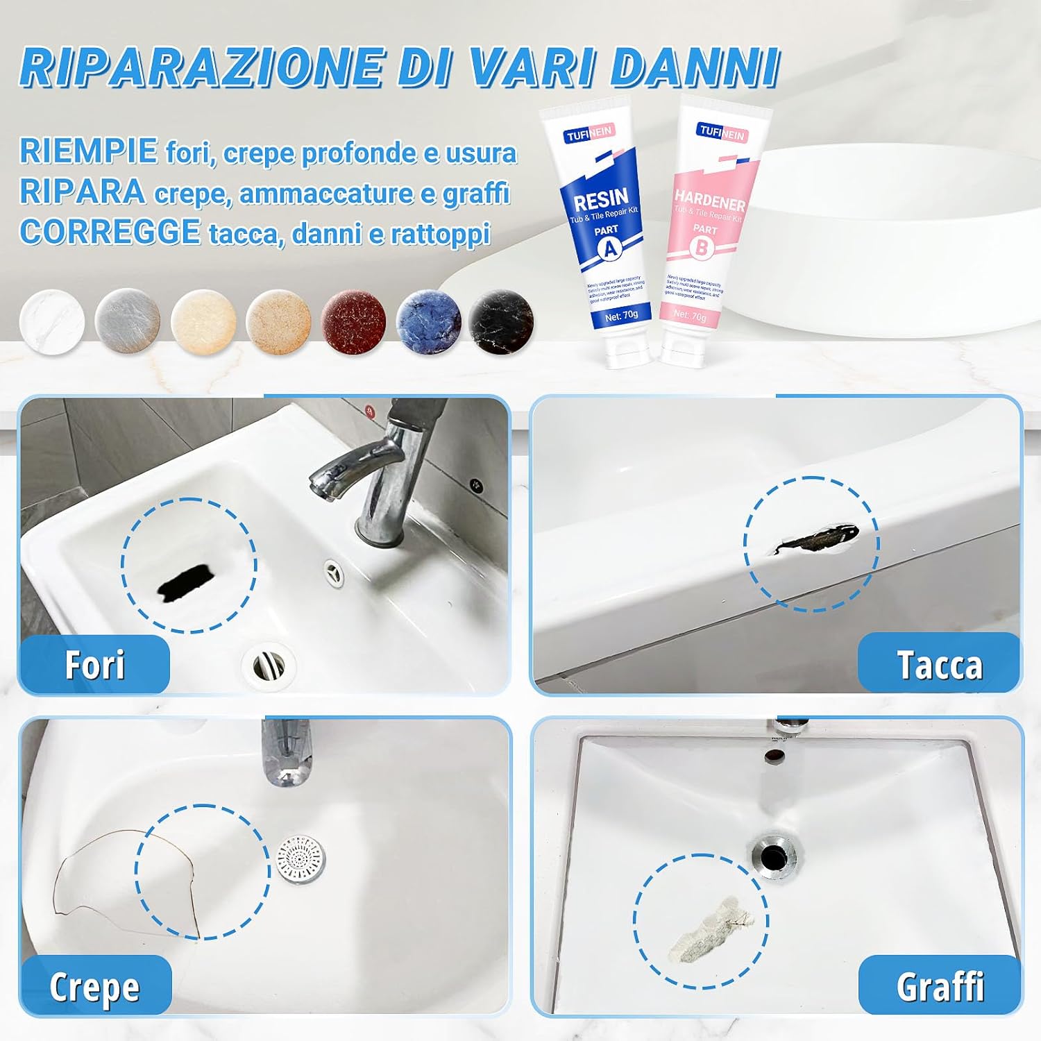 Thumbnail 5 de Kit Riparazione Ceramica e Smalto 140 g per vasca, lavandino e piatto doccia TUFINEIN