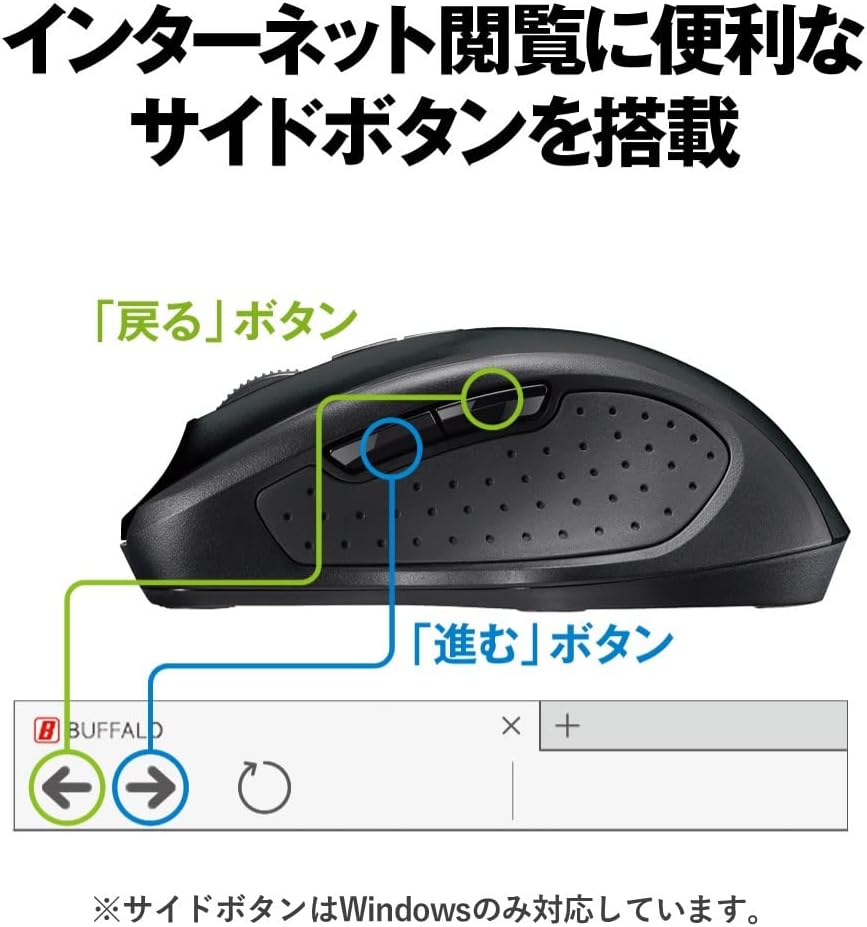 Detalle de バッファロー BSMBB305BK Bluetooth 5ボタンマウス BlueLED・戻る/進む対応
