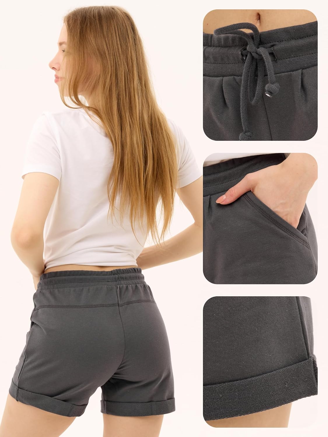 Thumbnail 3 de Damen Sommer-Shorts aus 100% Baumwolle mit Kordelzug & Seitentaschen (Basic Farben), Größen M–2XL