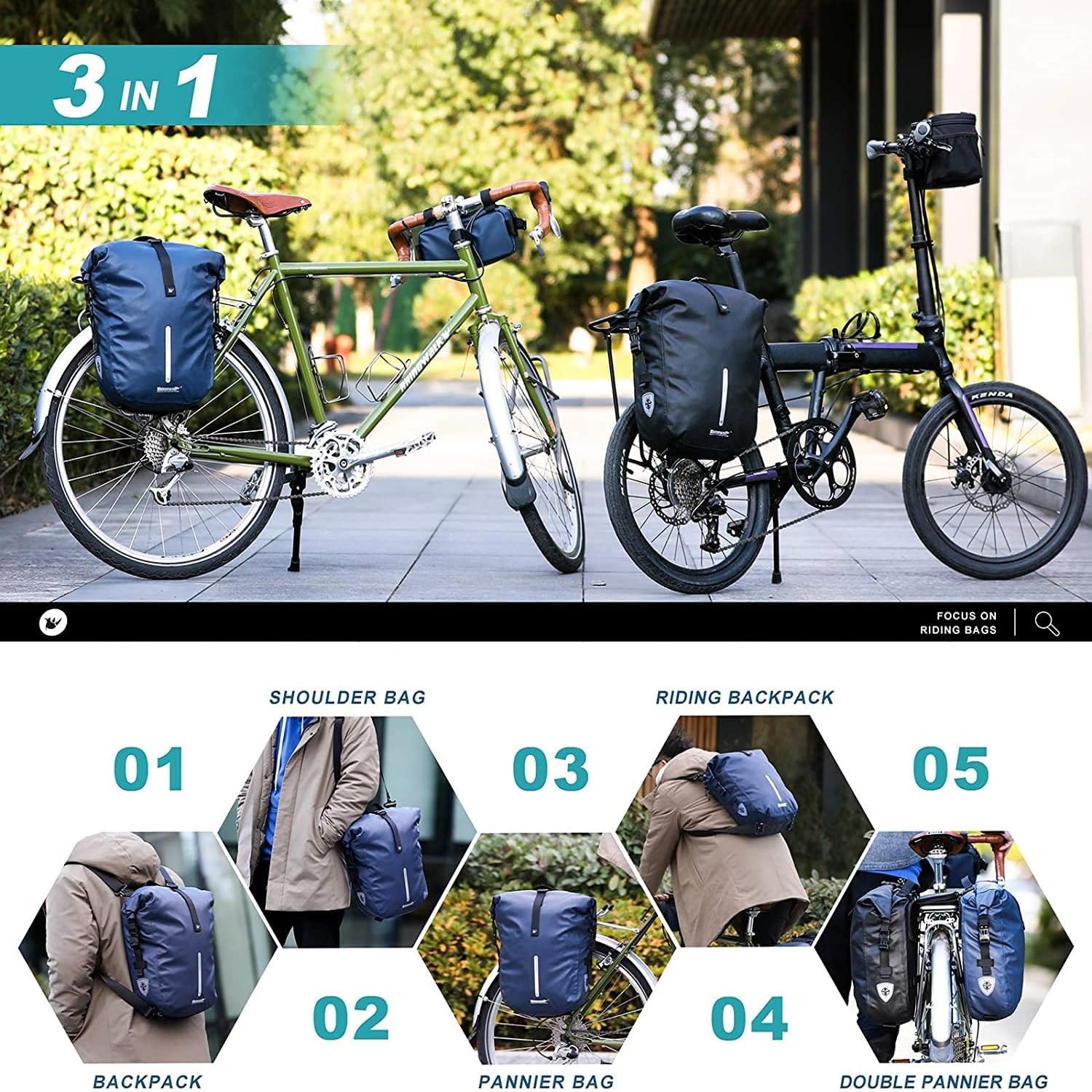 Thumbnail 5 de Rhinowalk 18L Waterproof Bike Pannier Bag with Laptop Compartment – Blue