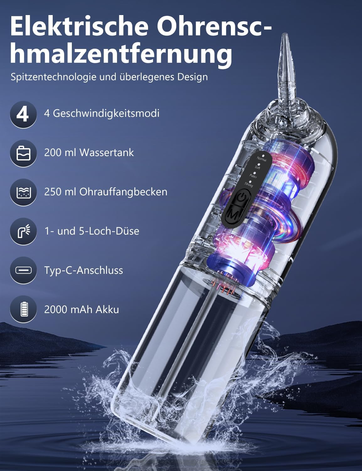 Detalle 2 de AZHE Ohrenschmalz Entferner mit 1080P Otoskop – Wiederaufladbar, 4 Reinigungsmodi und 2000 mAh