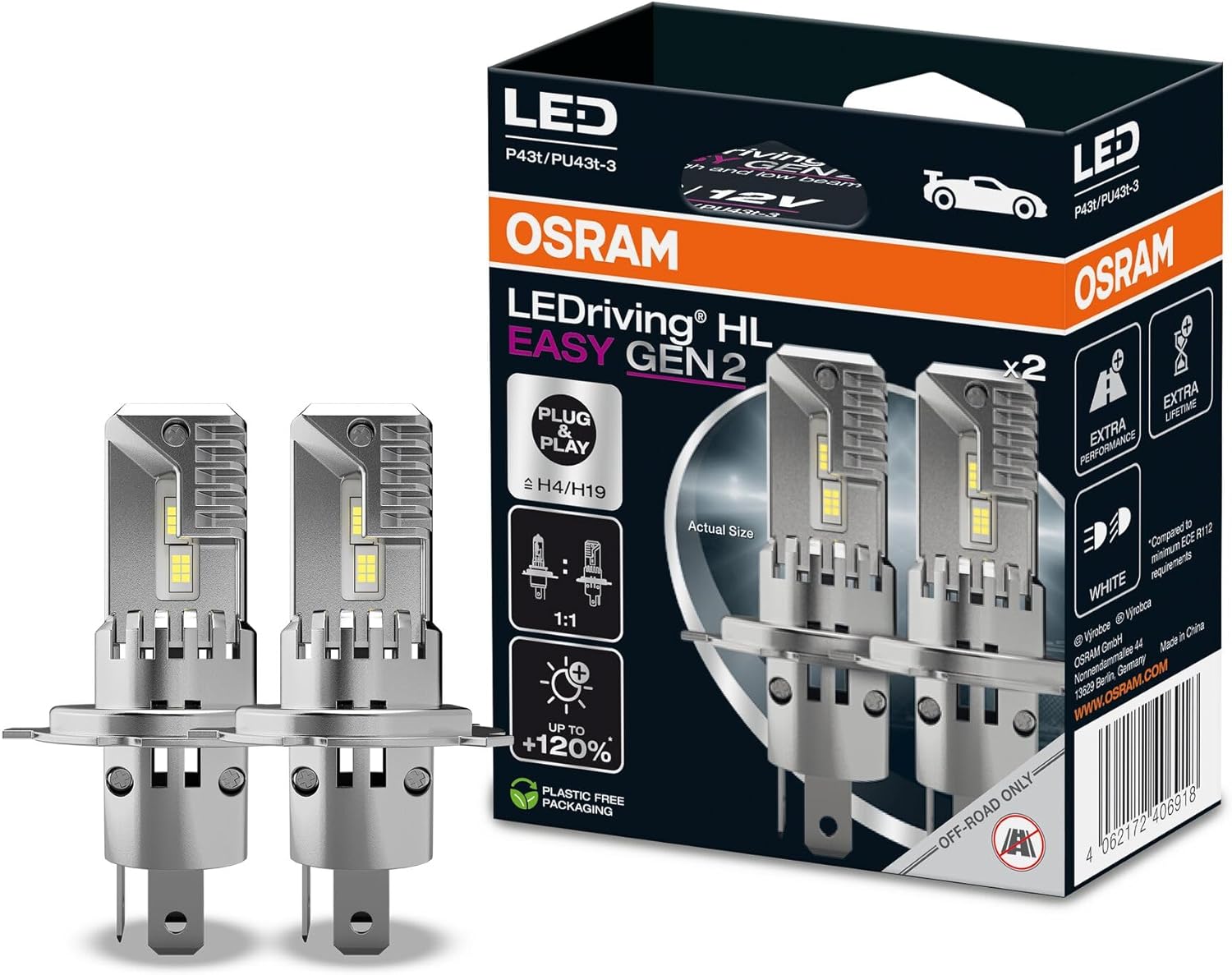 Thumbnail 4 de OSRAM LEDriving HL EASY GEN 2 ≜ H7/H18 – 2 lampade LED per fuoristrada, bianco freddo 6500K