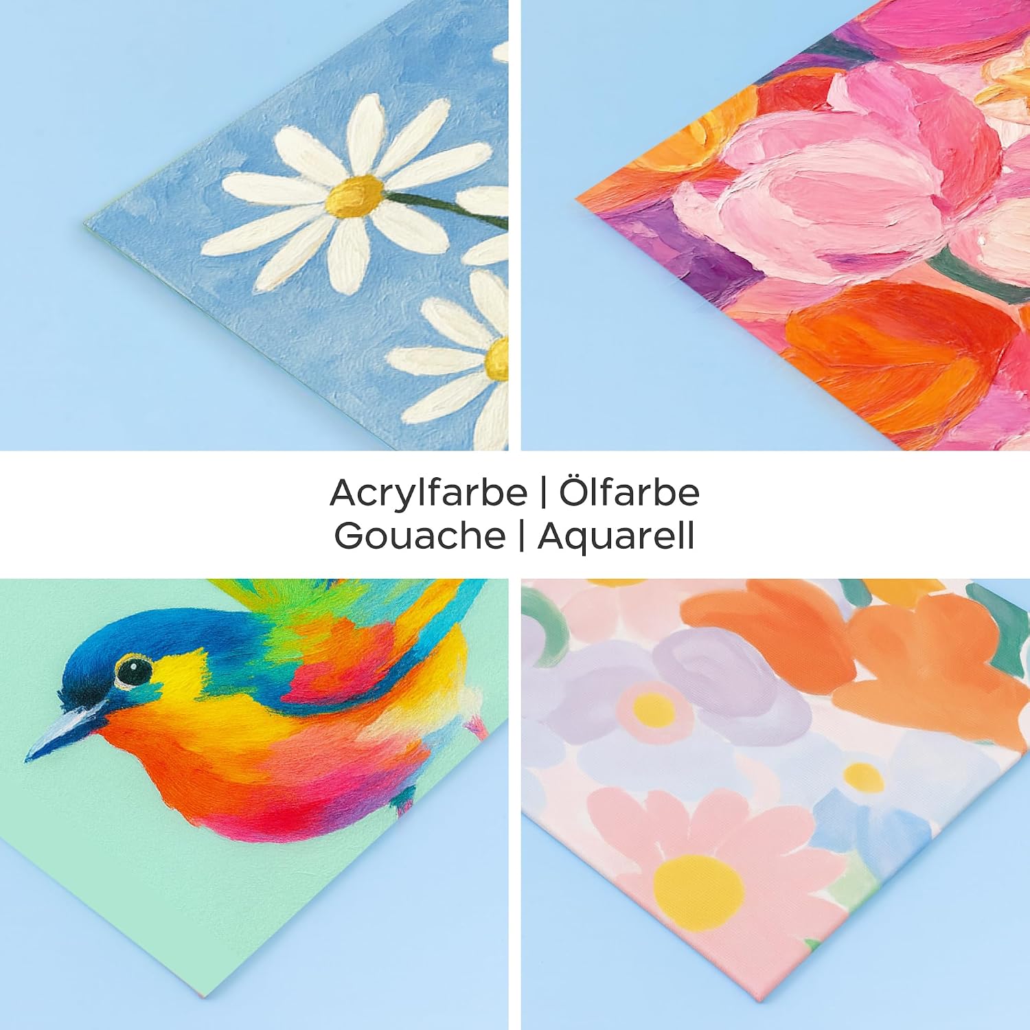 Detalle 1 de Zenacolor Leinwand zum Bemalen Set (30 Stück) – 3 Größen, 100% Baumwolle, für Acryl & Öl