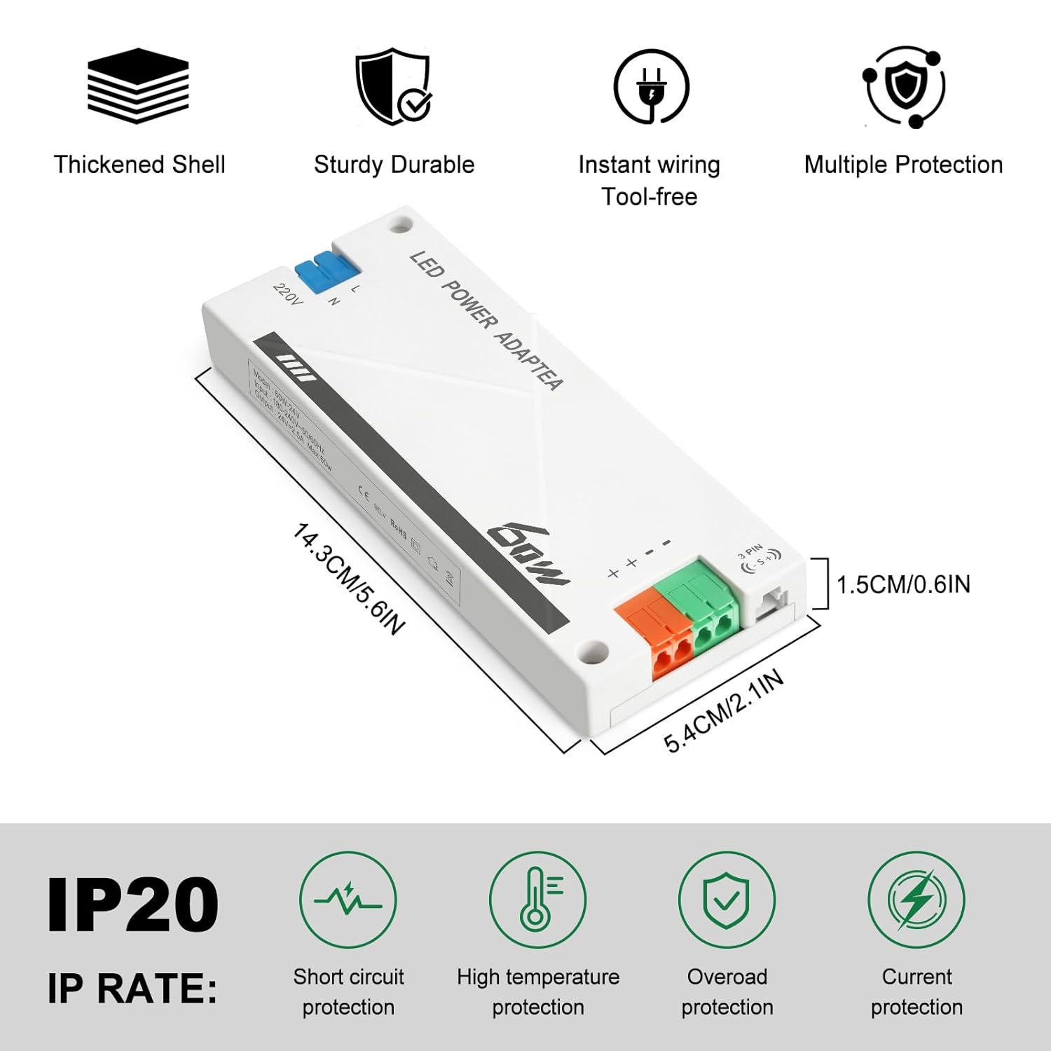 Thumbnail 5 de Alimentatore LED 24V 60W per lampade G4, GU5.3, MR11, MR16 – Trasformatore 220V a 24V