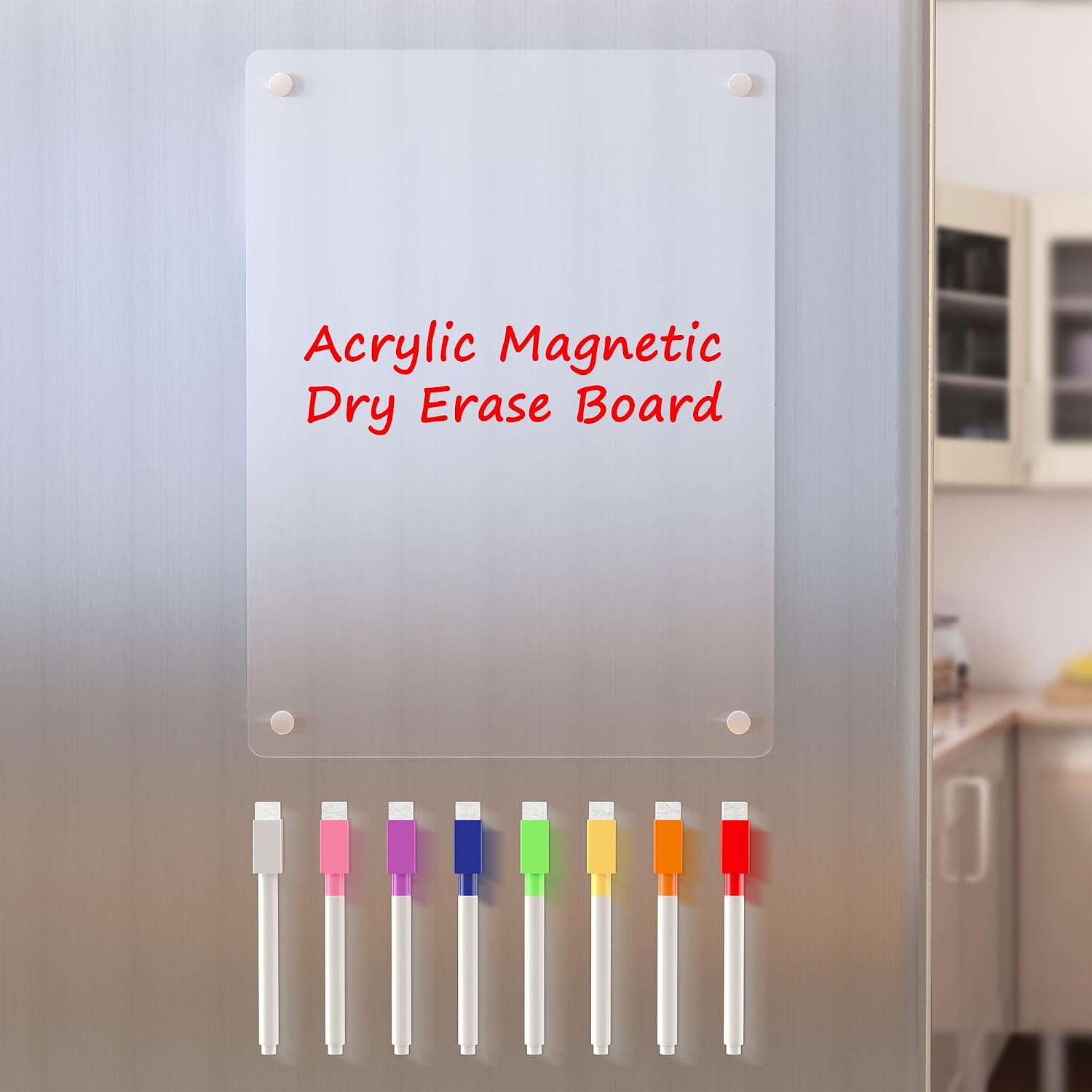 Detalle de Neatsure Acrylic Magnetic Dry-Erase Board, Clear 12" x 9", 8 Color Markers