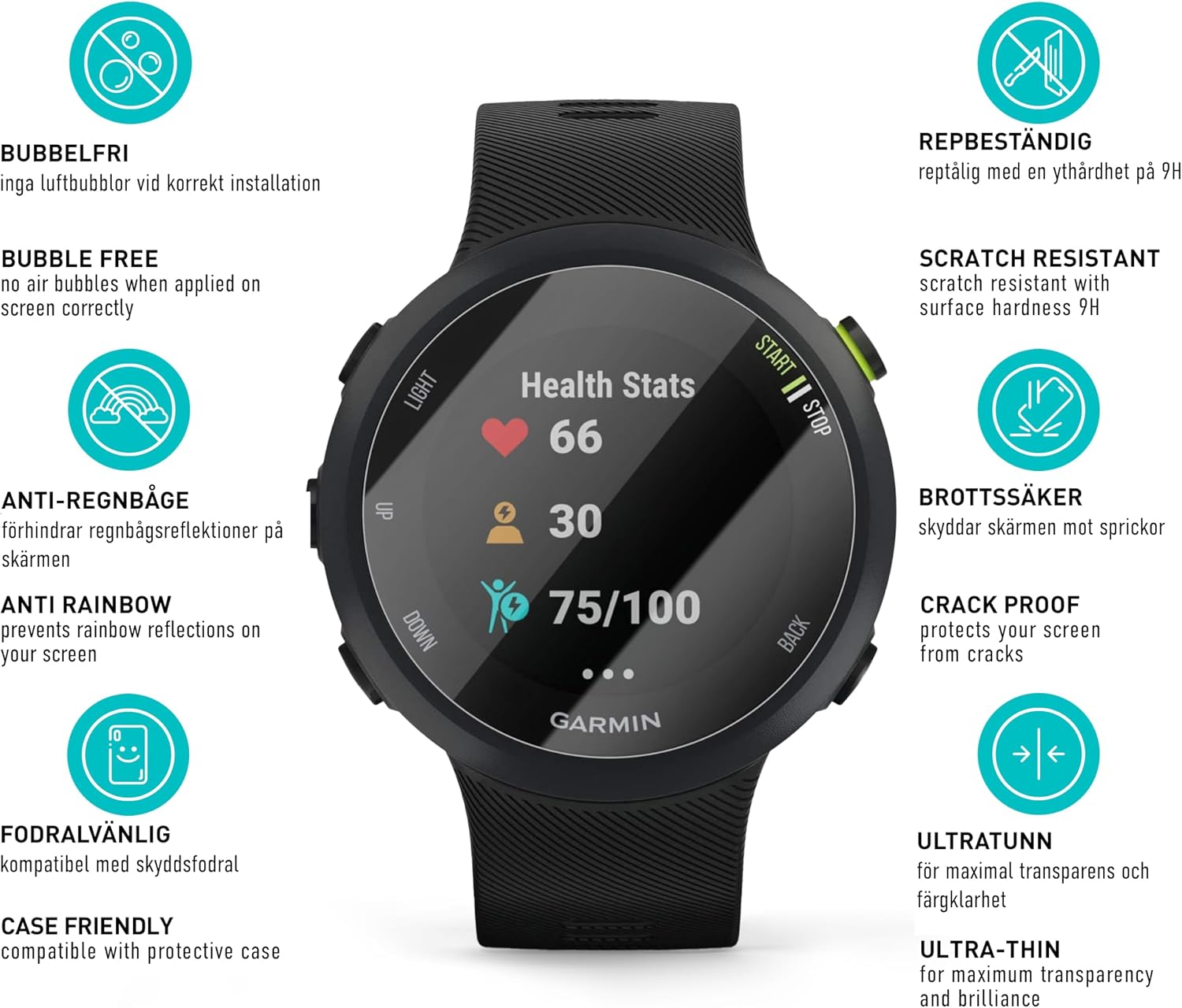 Thumbnail 4 de smartect skärmskydd för Garmin Forerunner 45/45s/55, 0,3 mm härdat glas, 9H