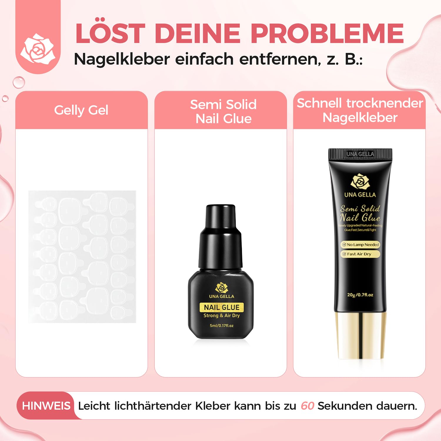 Detalle de UNA GELLA Nagelkleber Entferner für Press On Nails – acetonfrei, 30 ml, mit integriertem Hebel