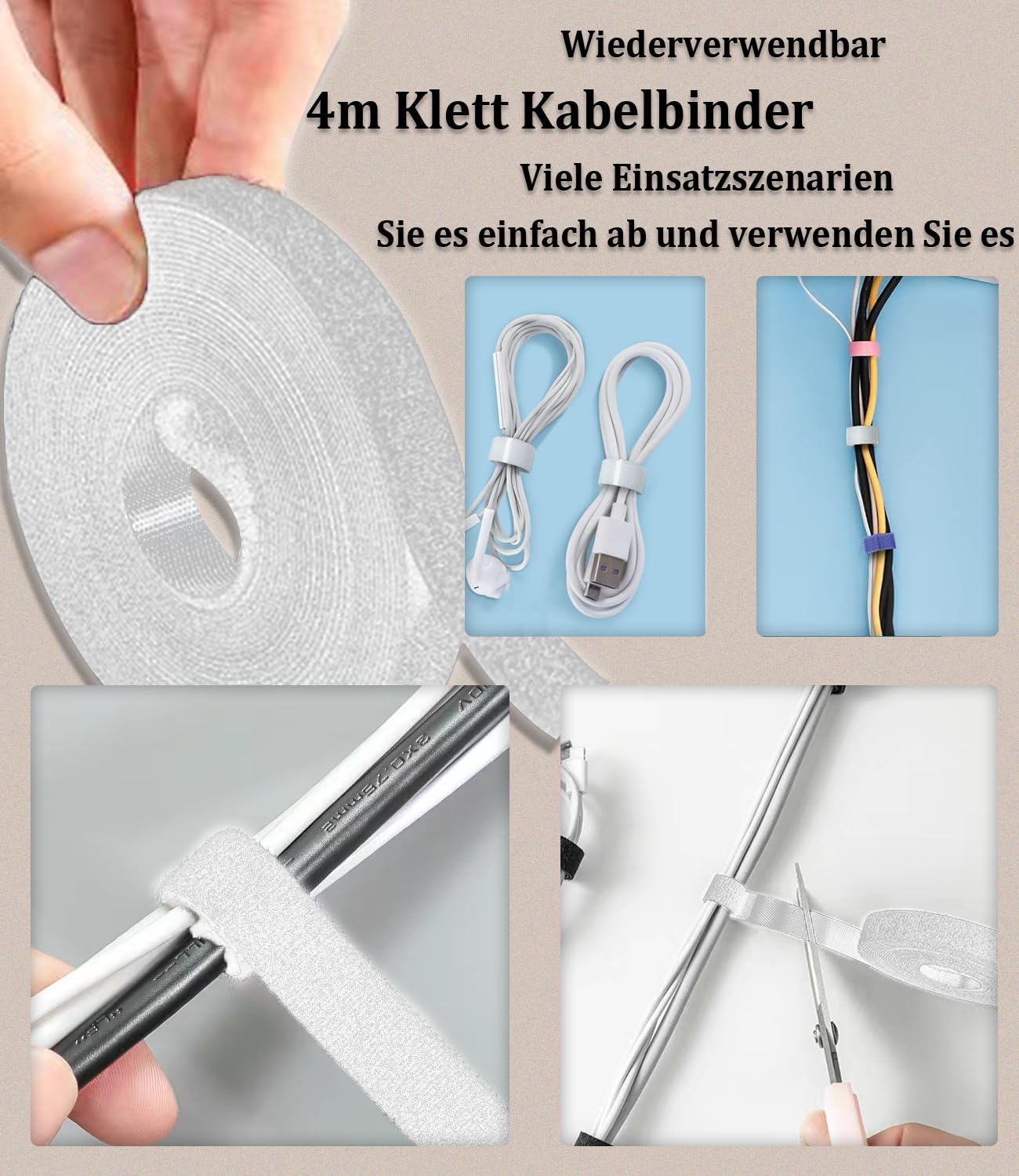 Detalle de MiuCo Kabelmanagement-Set Weiß mit Kabelbox – 255 Teile