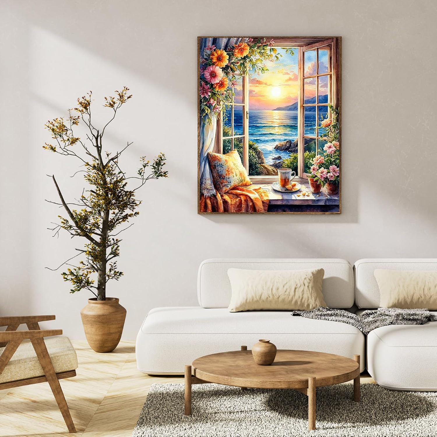 Detalle de OkarinaArt Malen nach Zahlen Erwachsene Fensterlandschaft (40 x 50 cm) – Acrylfarben-Set mit Pinseln