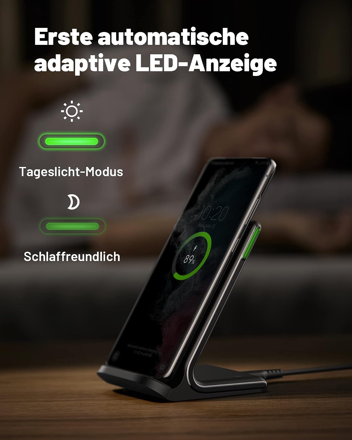 Detalle de INIU draadloze oplader 2-pack, 15 W laadstandaard met adaptief licht
