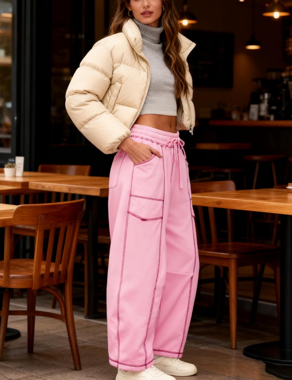 Thumbnail 3 de Athlisan Women's Baggy Barrel Pants: Wide-Leg Lounge Sweatpants with Pockets