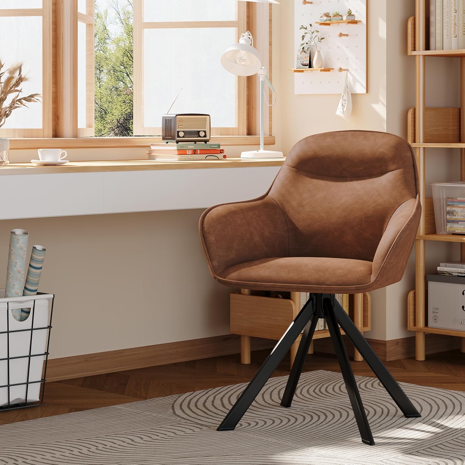 Thumbnail 6 de Goeurvant Drehstuhl Esszimmer – 4er-Set, Kunstleder, 360° Drehung, Metallbeine, braun