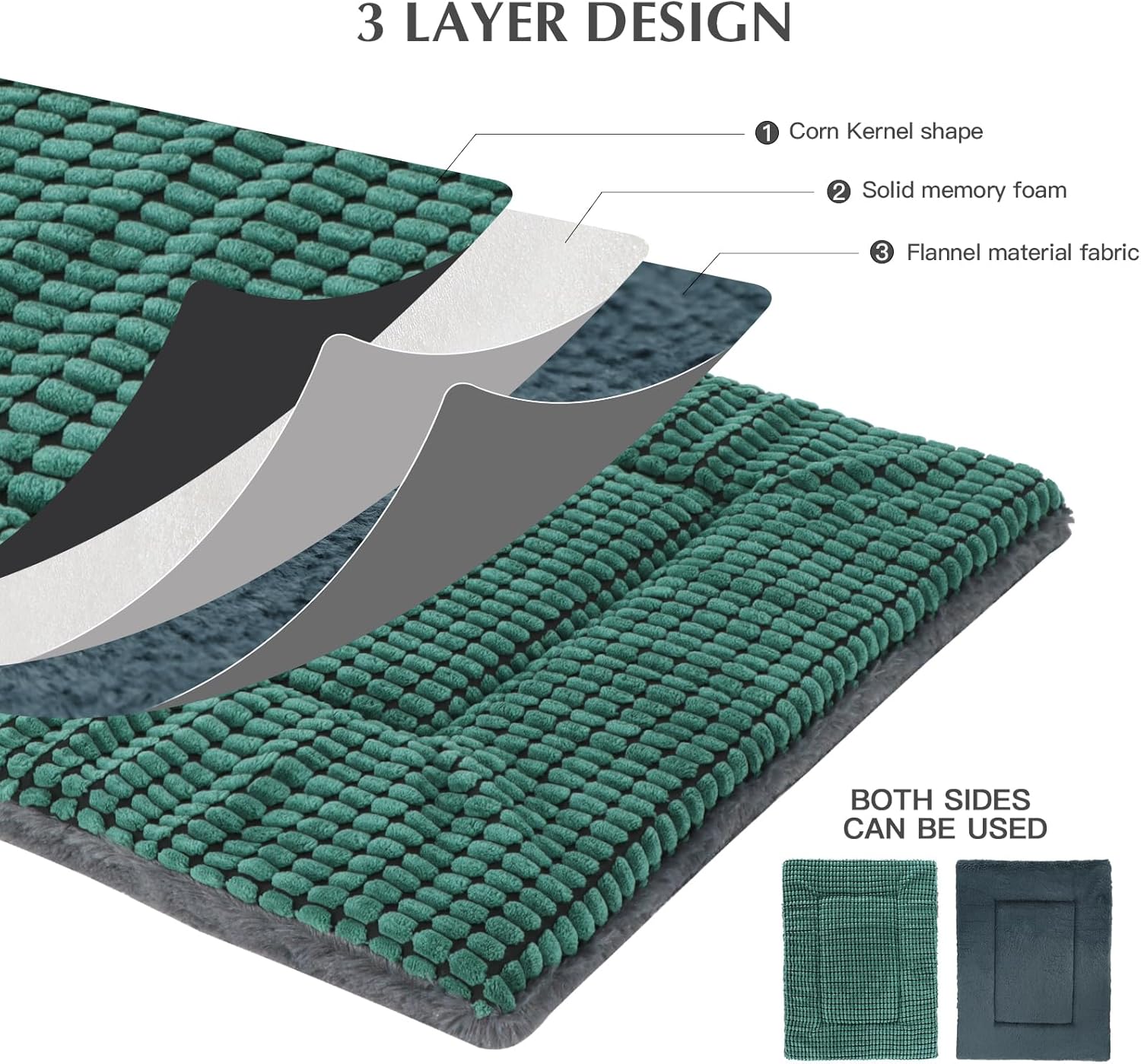 Thumbnail 2 de BVAGSS Orthopädisches Hundebett aus eierförmigem Schaumstoff, waschbar, umkehrbar – 106×71×4 cm (Green)