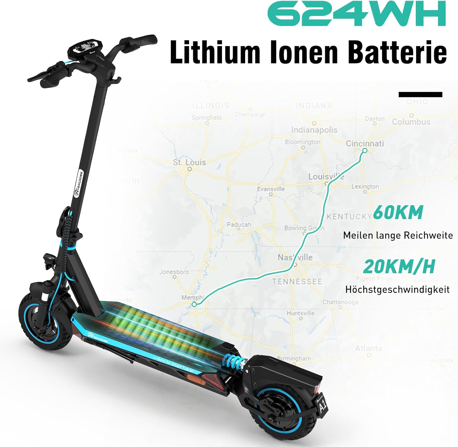 Thumbnail 3 de EVERCROSS Monopattino Elettrico Adulti 500W – autonomia fino a 60 km, pieghevole e sicuro